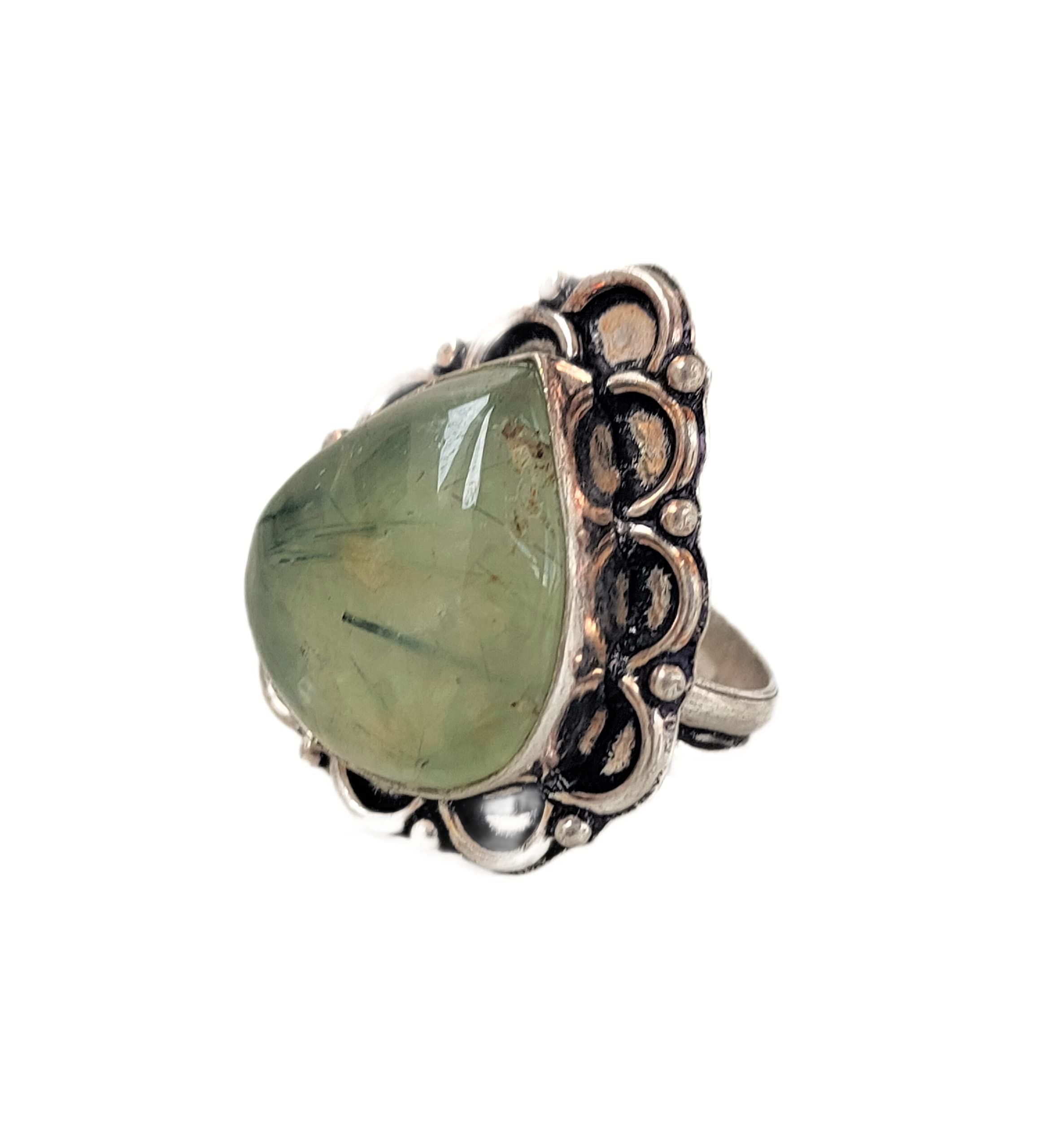 Prehnite Ring for Women - Handmade Green Gemstone Statement Ring with Pear Stone - Large Boho Jewelry Gift for Her - Perfect for Weddings, Parties & Everyday Wear