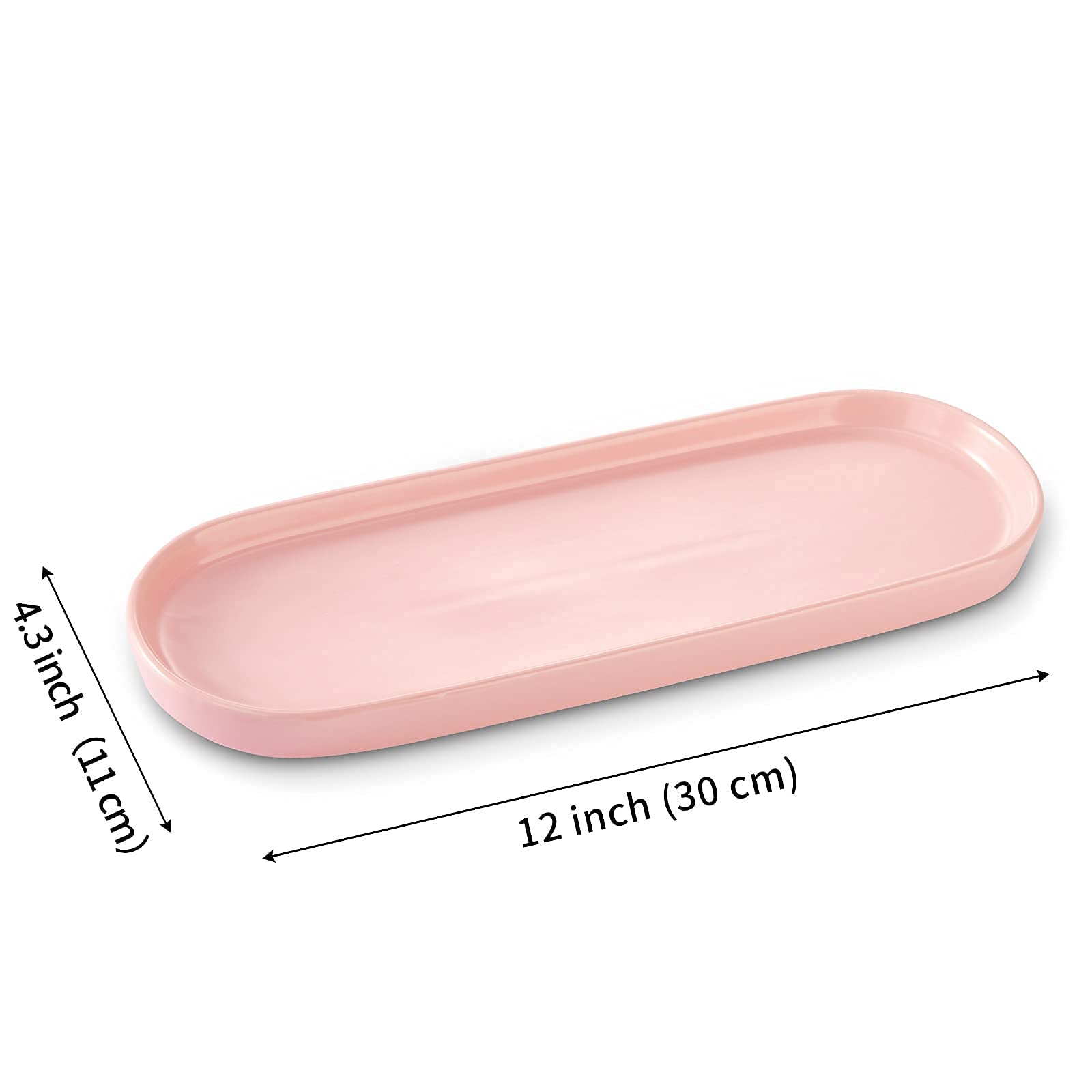 Ceramic Sink Organizer Tray - Bathroom Countertop & Bathtub Tray for Cosmetics, Candles, Perfume, Shampoo & Soap - Minimalist Pink Decor for Bathroom, Kitchen & Vanity Organization