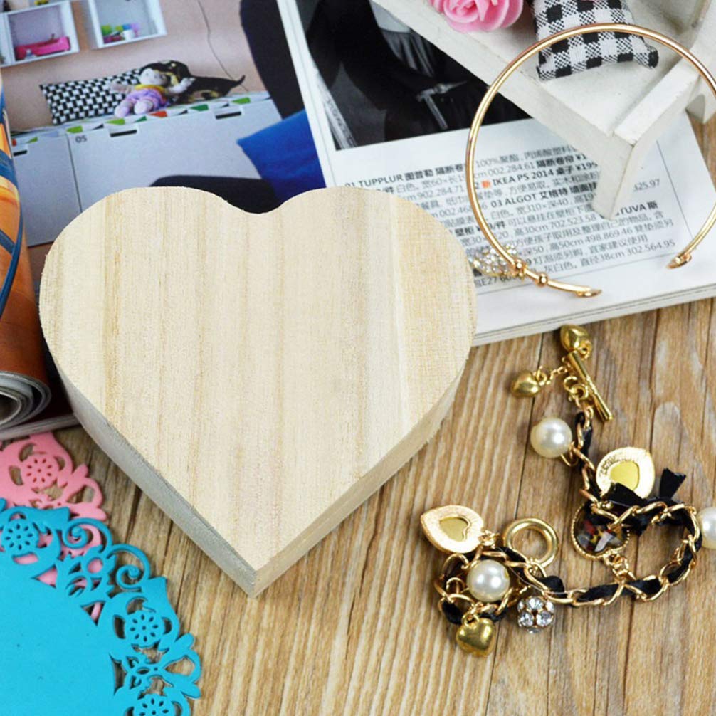 EXCEART 2-Piece Unfinished Heart Shaped Wooden Jewelry Box Set - DIY Craft Storage for Rings, Necklaces & Small Treasures - Perfect for Valentine's Gifts, Wedding Favors & Home Organization