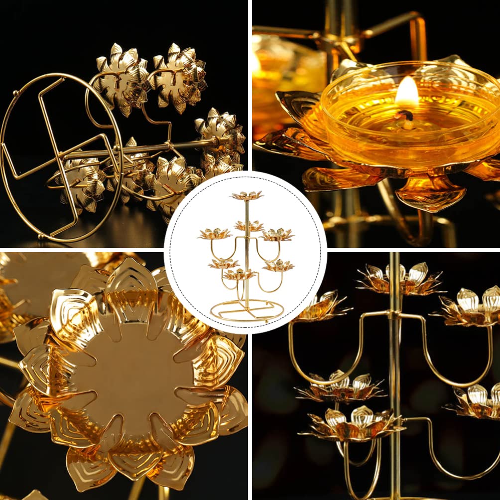 COHEALI Ghee Lamp Lotus Candle Holder - Small Golden Lotus Shaped Buddhist Butter Lamp Stand for Temple Altar & Home Decor | Perfect for Meditation, Yoga, Spiritual Ceremonies and Relaxation
