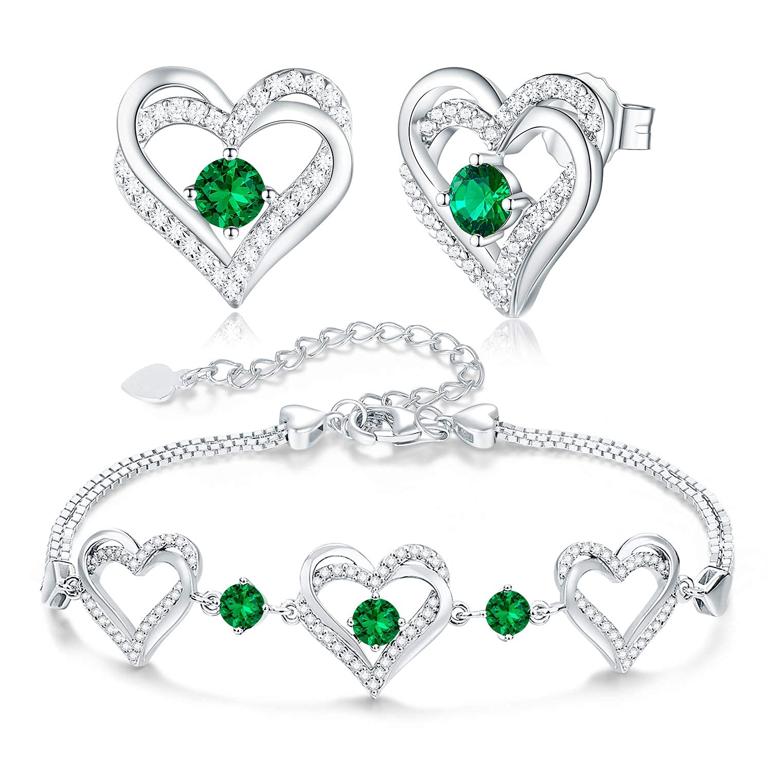 Forever Love Heart Birthstone Bracelet & Earrings Set for Women - 925 Sterling Silver Valentine's Day Jewelry, Birthday Gift for Mom, Wife, Girlfriend - Perfect for Anniversaries, Weddings & Special Occasions