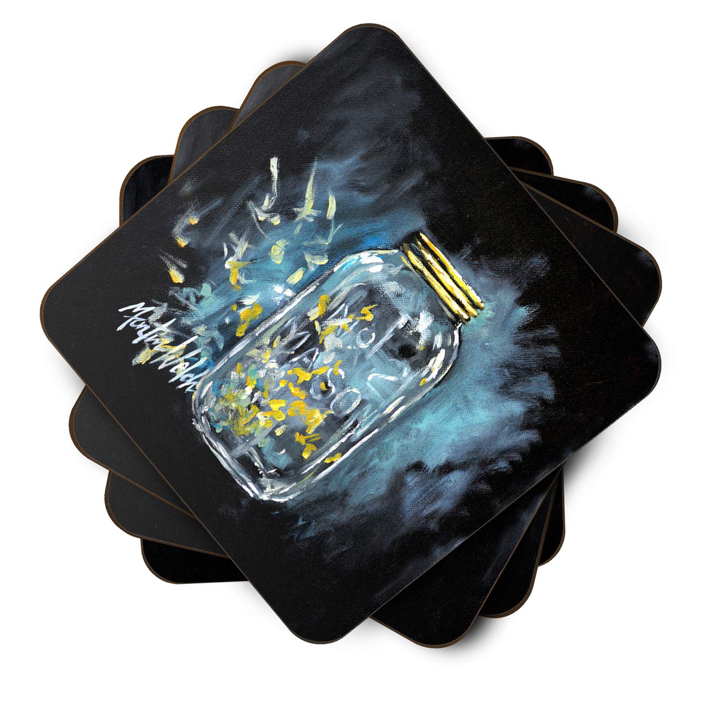 Caroline's Treasures MW1335FC Lightning Bugs Foam Coasters Set of 4 - Colorful Drink Protectors for Coffee Tables, Bar Countertops & Outdoor Patio Use