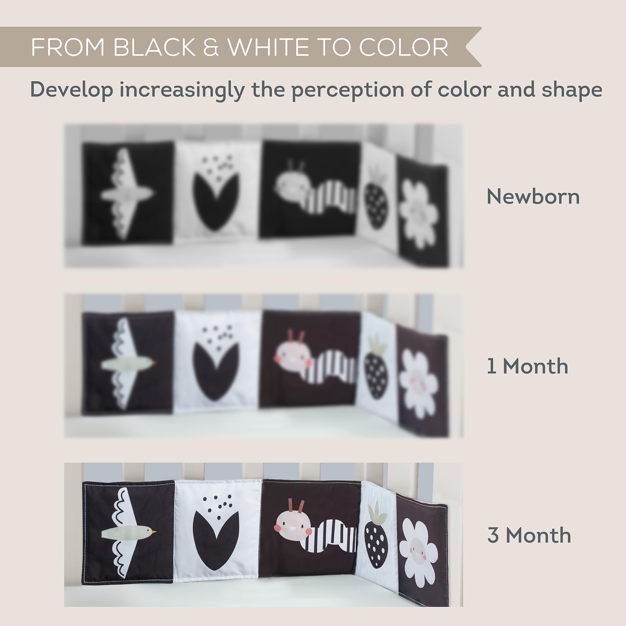 Taf Toys Black & White High Contrast Sensory Book for Babies 0-6 Months - Soft Bunny Pram Book for Newborn Visual Development, Tummy Time, Stroller & Car Seat Toys - Perfect Infant Gift for Early Learning & Sensory Play