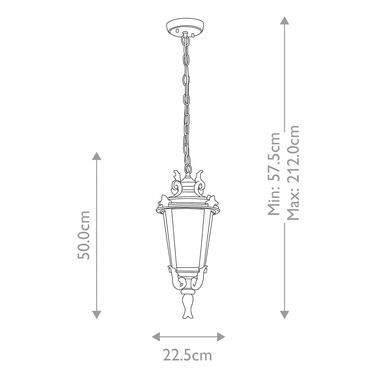Baltimore 1 Light Medium/Large Chain Lantern in Weathered Bronze - IP44 Rated E27 Outdoor Hanging Light for Porch, Garden & Patio Decor