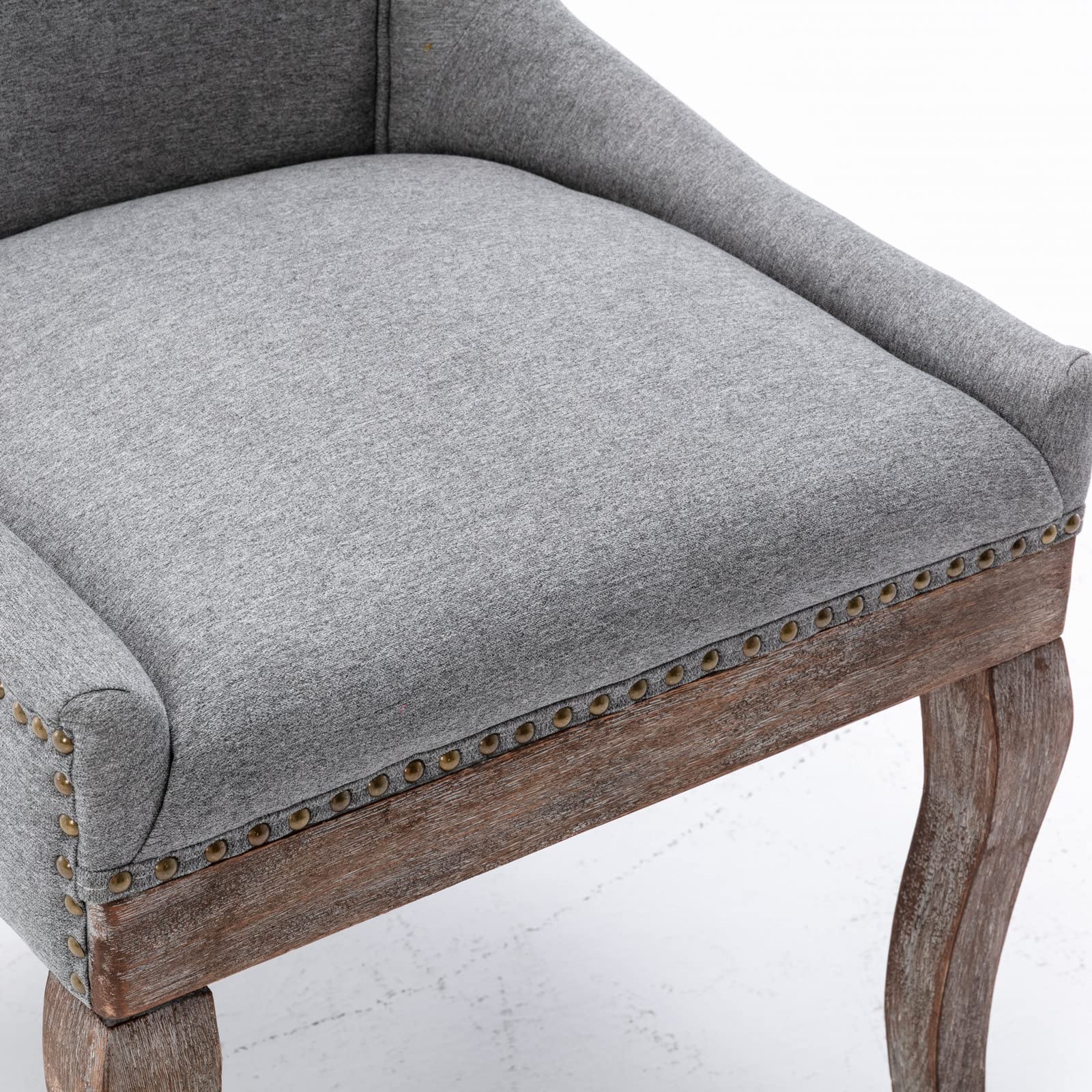Set of 2 Retro Upholstered Dining Chairs with Solid Wood Legs & Bronze Nailhead Trim - Mid Century Modern Accent Chairs for Dining Room, Living Room or Restaurant Decor (Grey)