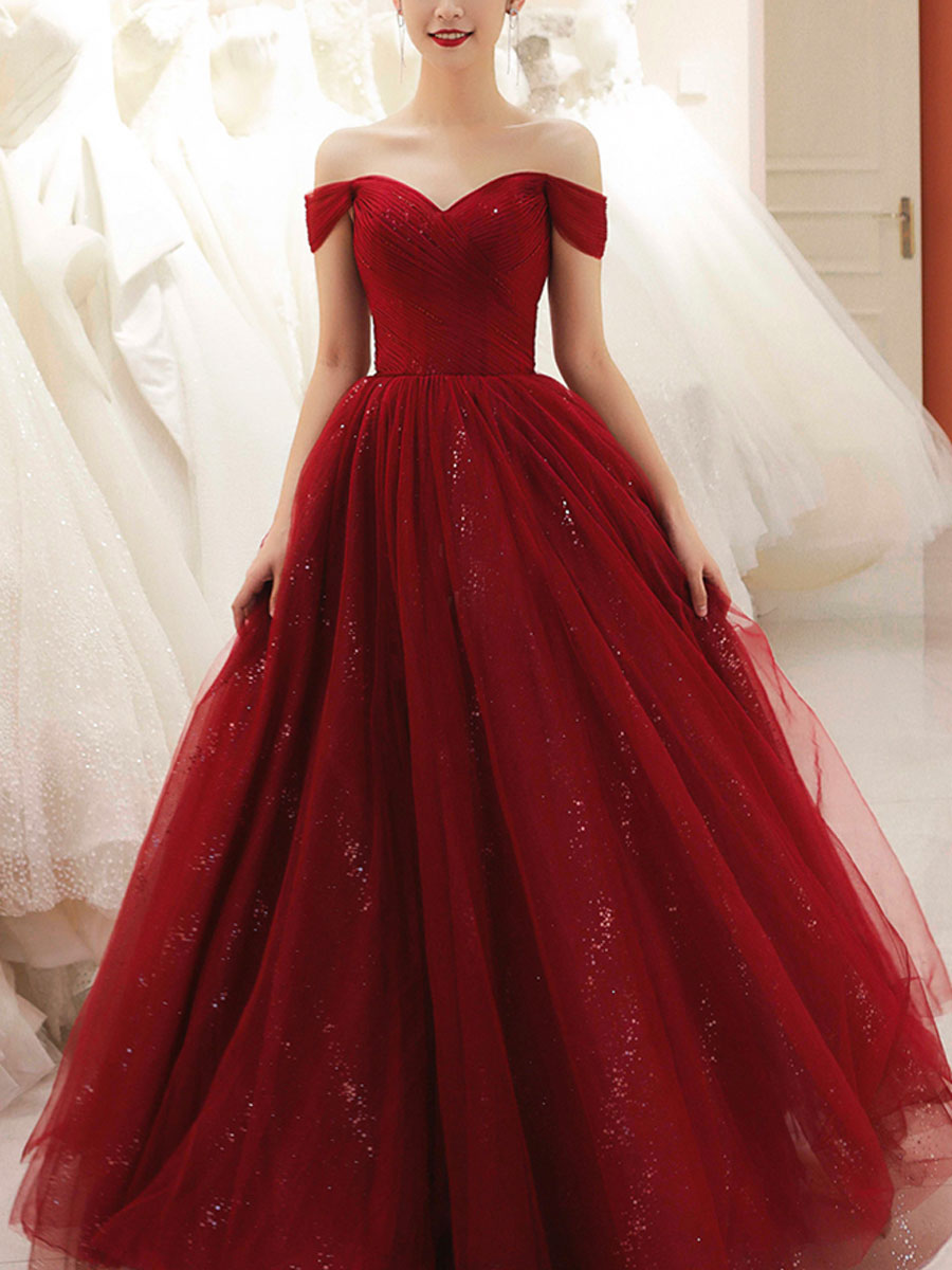 Elegant Burgundy Sweetheart Neckline Tulle Sequin Long Prom Dress for Women | Formal Evening Gown for Graduation, Homecoming & Special Occasions | Perfect for Prom Night, Wedding Guest & Black Tie Events