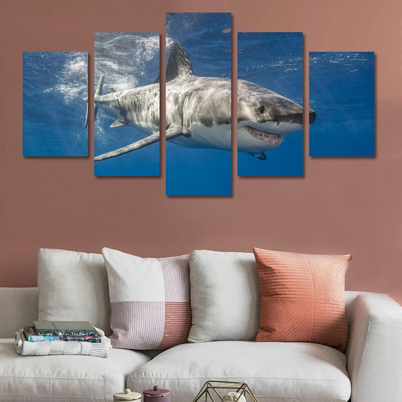 5-Piece Framed Shark Canvas Wall Art Set - 60