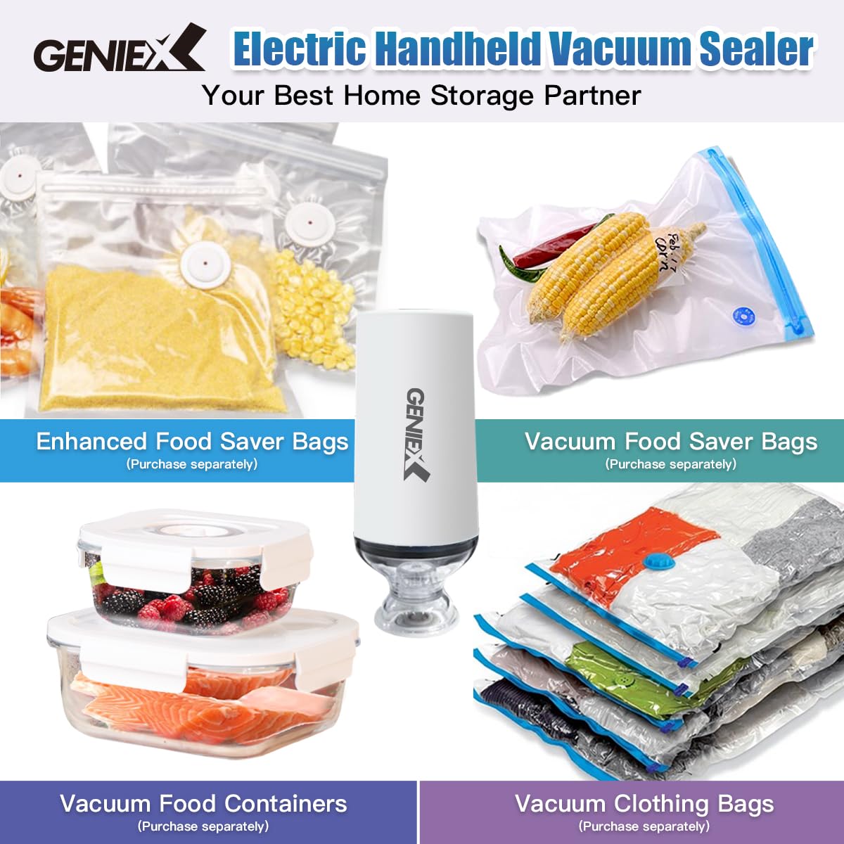 Cordless Handheld Vacuum Sealer for Food Storage | Portable Vacuum Pump for Reusable Bags & Containers | Perfect for Meal Prep, Sous Vide & Fresh Food Preservation (Sealer, Bags & Containers Sold Separately)