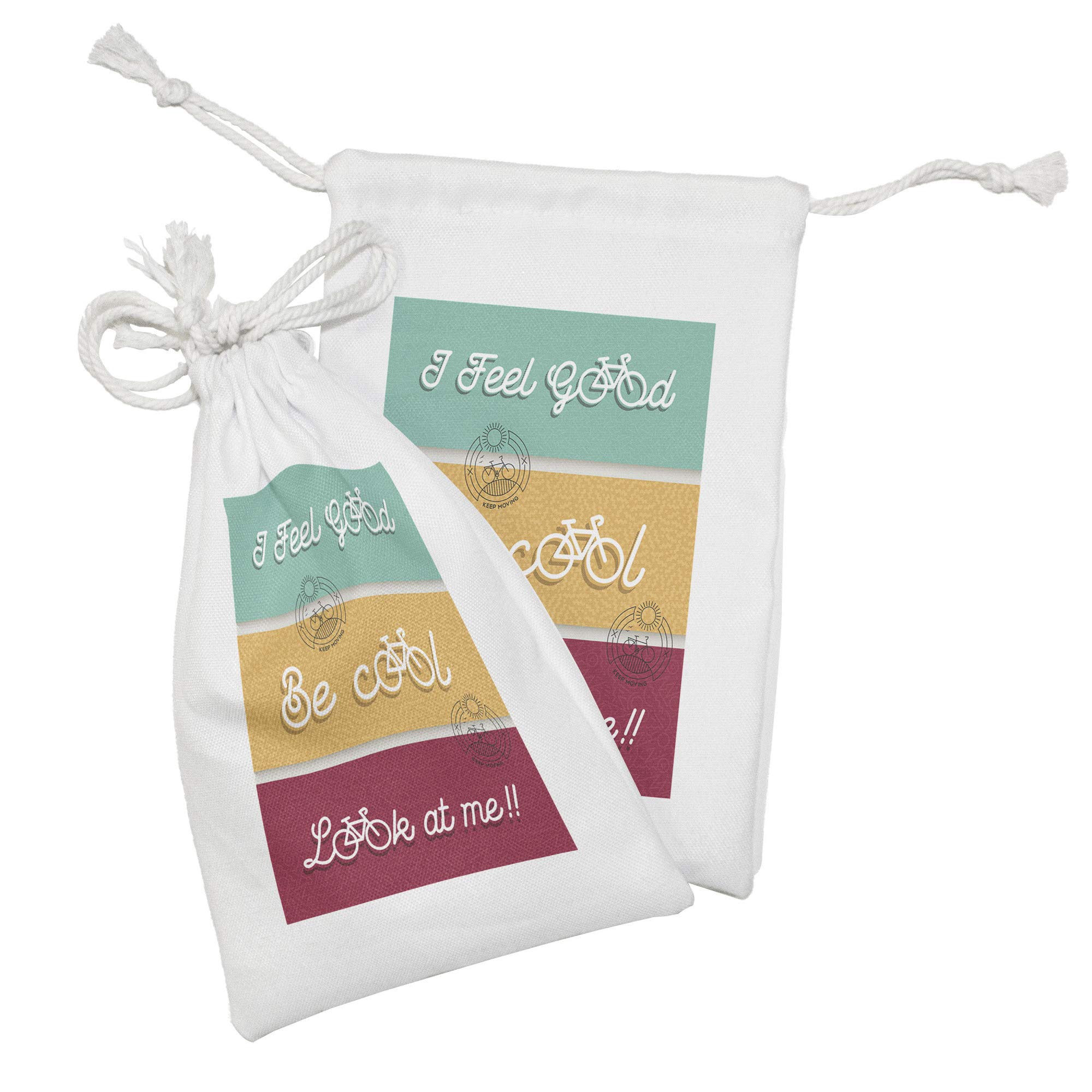 Ambesonne Motivational Fabric Pouch Set of 2 - Colorful Drawstring Bags with Bike Outline Design (9