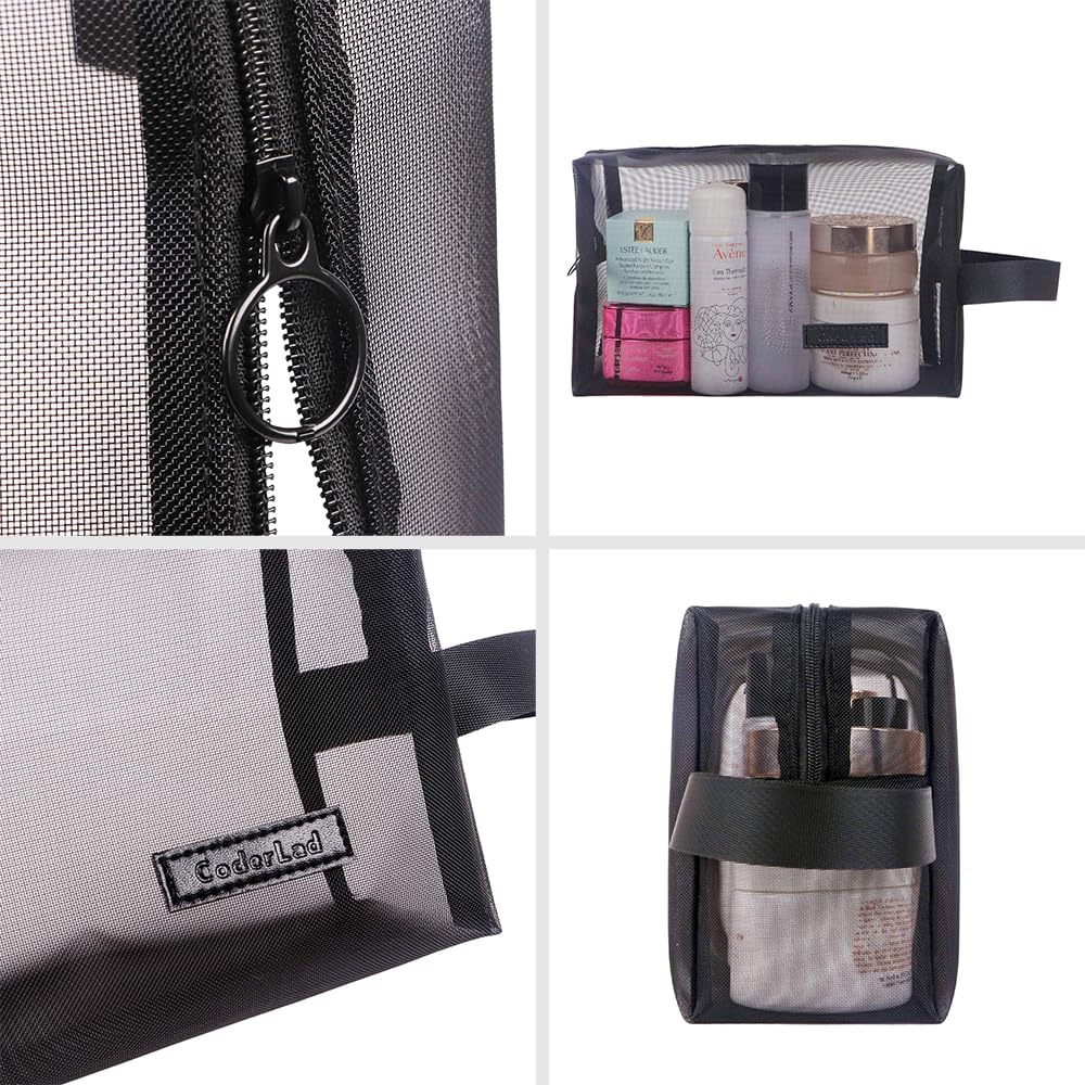 Stylish Travel Cosmetic Bag Set - 3/4 Piece Black Waterproof Makeup Organizer for Women & Men | Perfect for Business Trips, Gym, Vacation & Daily Use | Includes Zippered Rectangle Pouch & Toiletry Cases