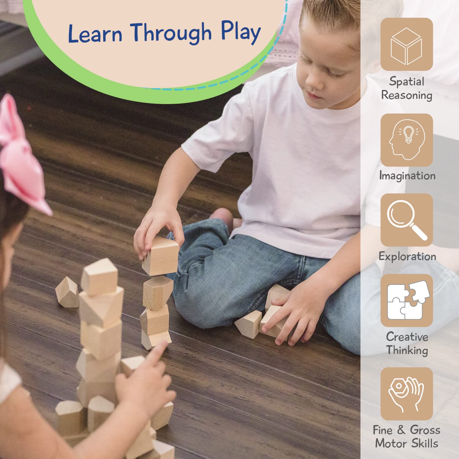 JOY2B Wooden Stacking Blocks - 18 Piece Montessori Educational Toys for Toddlers & Kids | Natural Hardwood Rock Stacking Game for Boys & Girls | Perfect Gift for Birthdays & Learning Playtime
