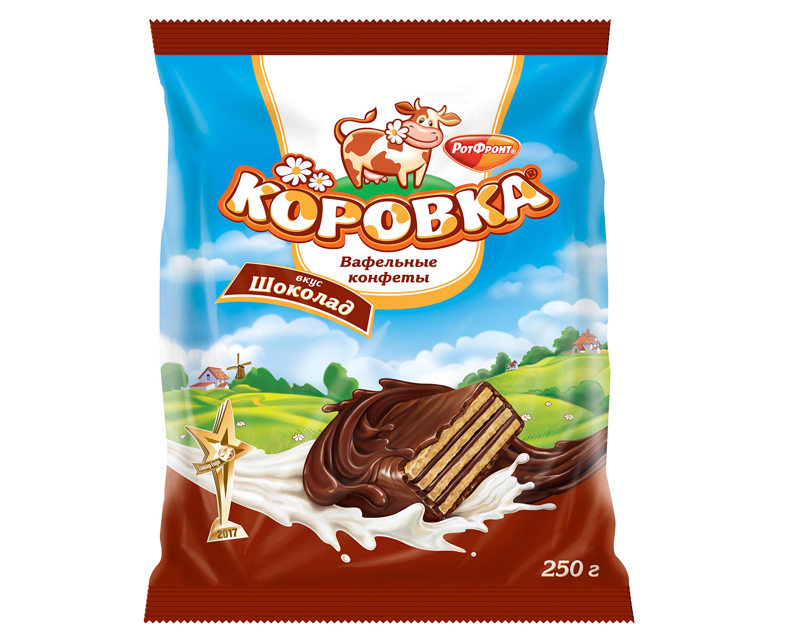 Premium Korovka Chocolate Wafer Cookies with Rich Chocolate Glaze - Individually Wrapped Russian Imported Candy (8.8oz/250g) | Gourmet Cocoa Cream Filled Wafer Bars | Perfect for Gifts, Office Snacks & Tea Time Treats