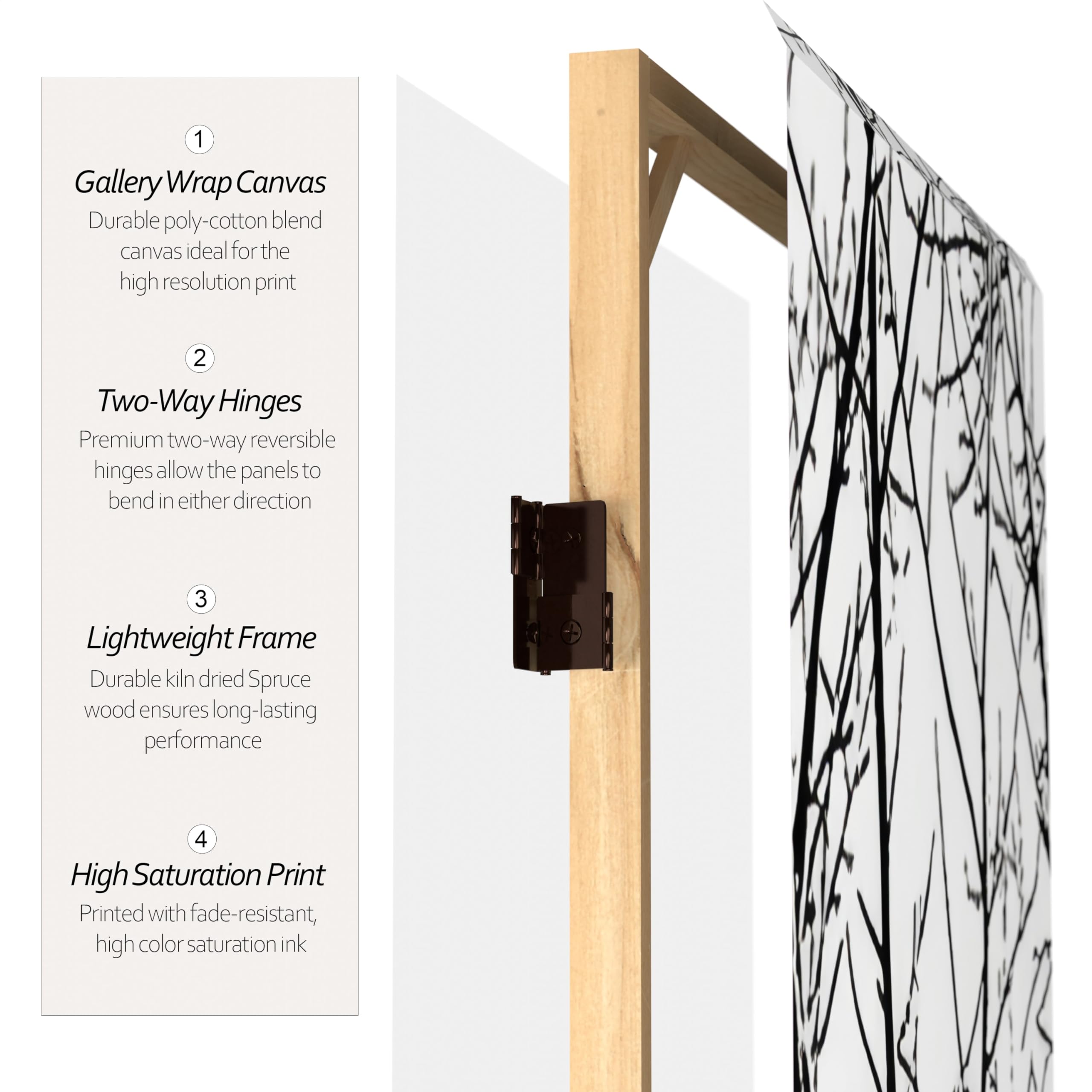 6 ft. Tall Double Sided Wooden Room Divider with Black & White Tree Design - Woodland Symphony Red Lantern Screen for Home Decor, Office Partition & Event Backdrop