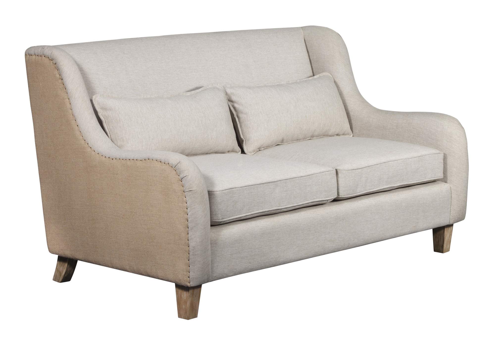 Modern Farmhouse Wingback Sofa - Beige Linen Loveseat for Living Room Decor