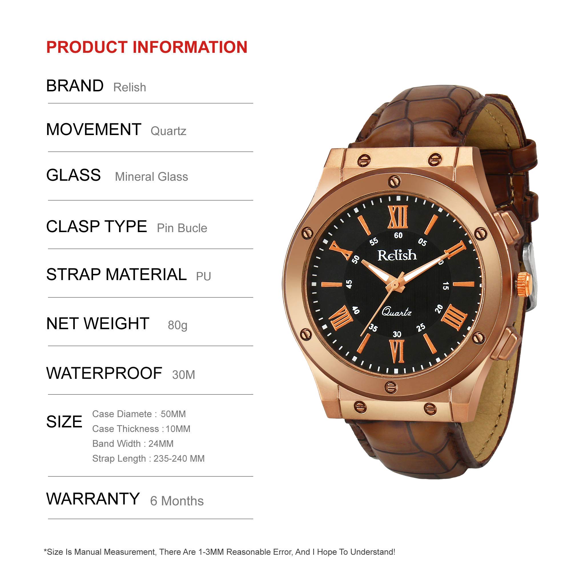 Relish Analogue Men's Watch - Black Dial & Leather Strap - Stylish Casual & Dress Watch for Everyday Wear & Formal Occasions