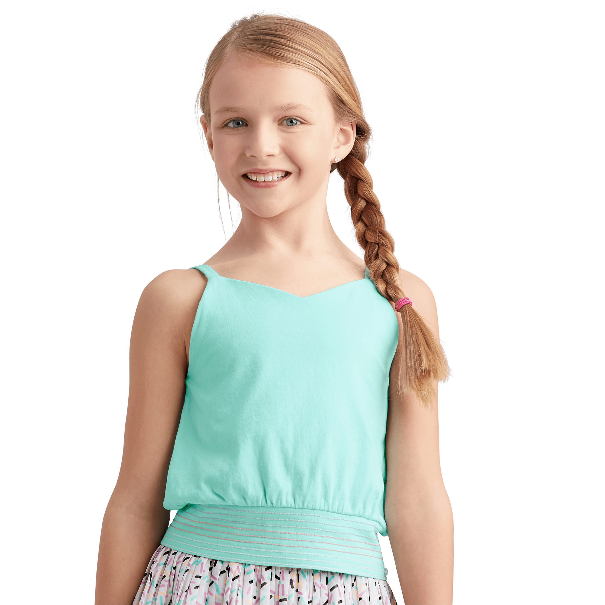 Girls Mint Green Sweetheart Neck Tank Top - Soft & Breathable Summer Casual Wear for Kids