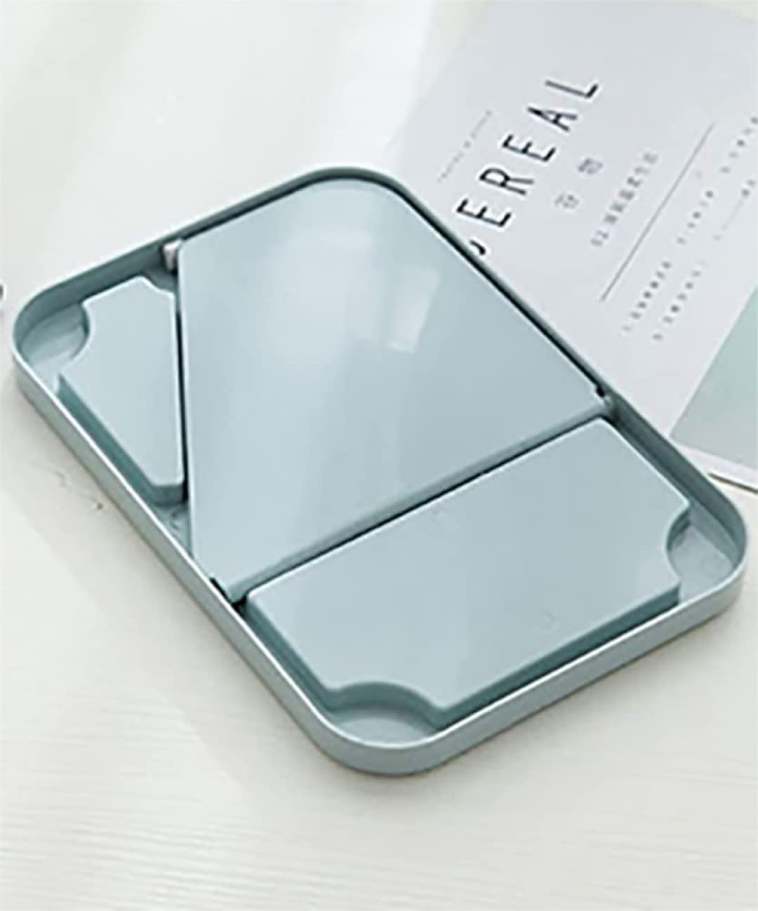 VELINEX Foldable Makeup Mirror - Portable Desktop Vanity Mirror for Bathroom & Bedroom - Light Blue