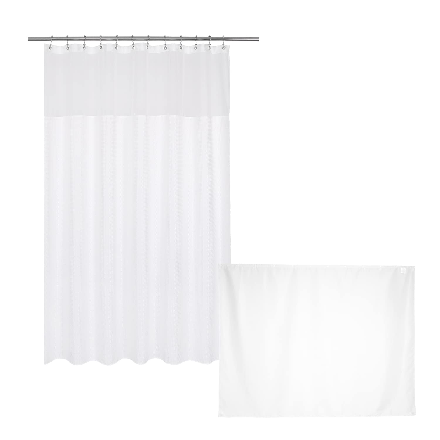N&Y HOME Waffle Weave Shower Curtain with Waterproof Liner Set - White Bathroom Decor for Modern & Farmhouse Style