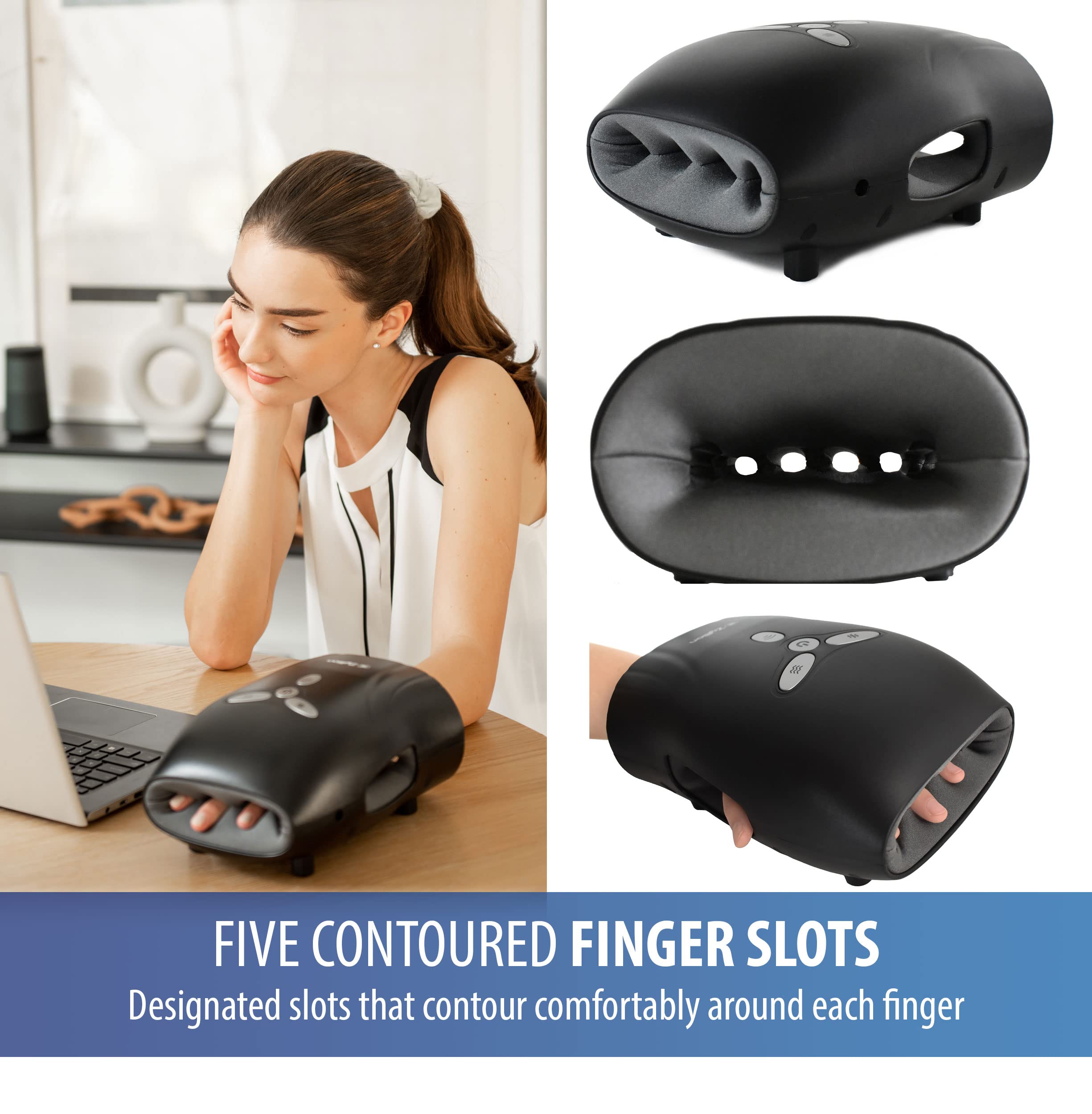 Zyllion Shiatsu Back and Hand Massager Set - Deep Tissue Kneading for Neck, Shoulder, Back Pain Relief - Perfect for Home, Office & Car Use (Black)