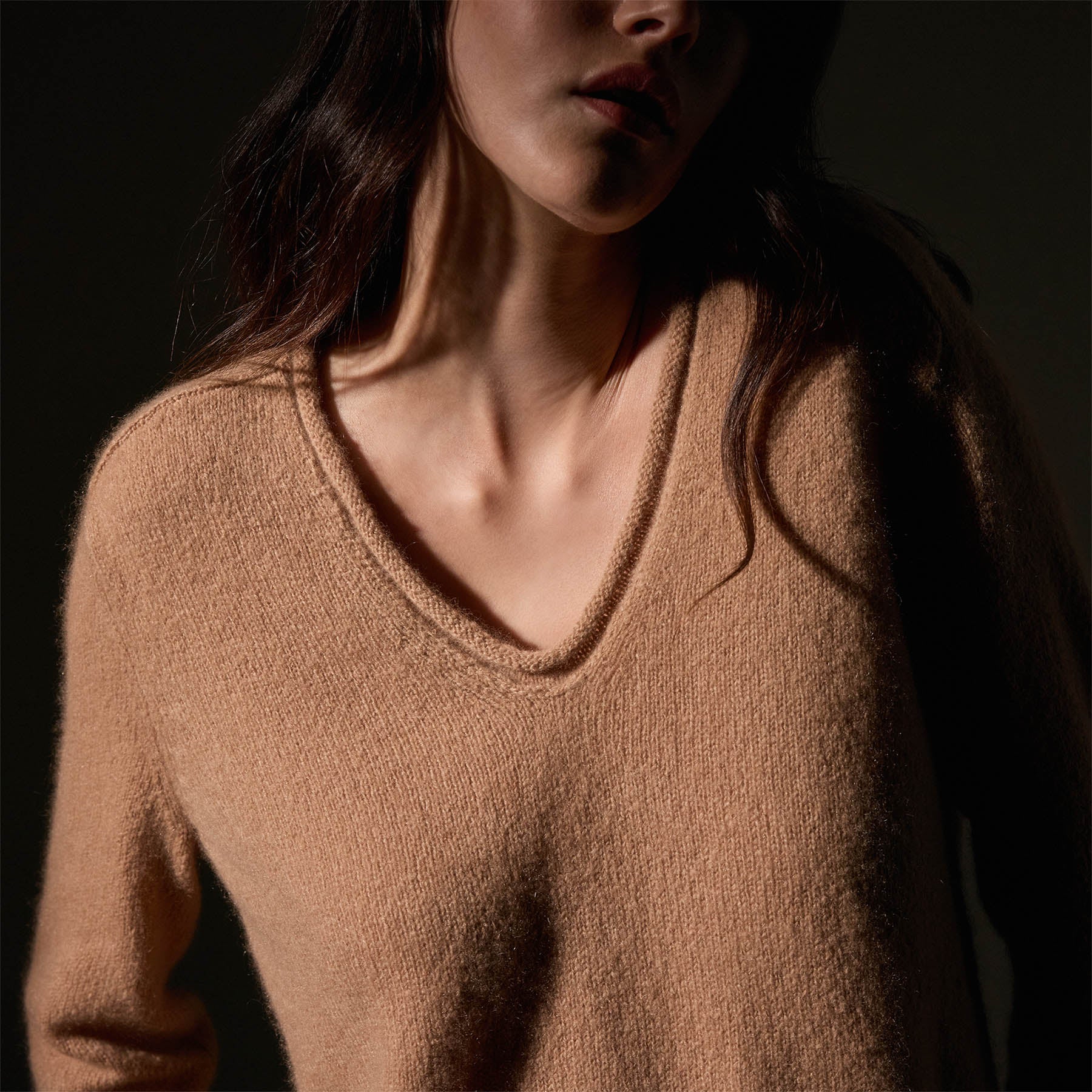 Luxury Cashmere Soft V-Neck Sweater for Women - Camel Color | Warm & Cozy Winter Pullover for Office, Date Night & Casual Outfits