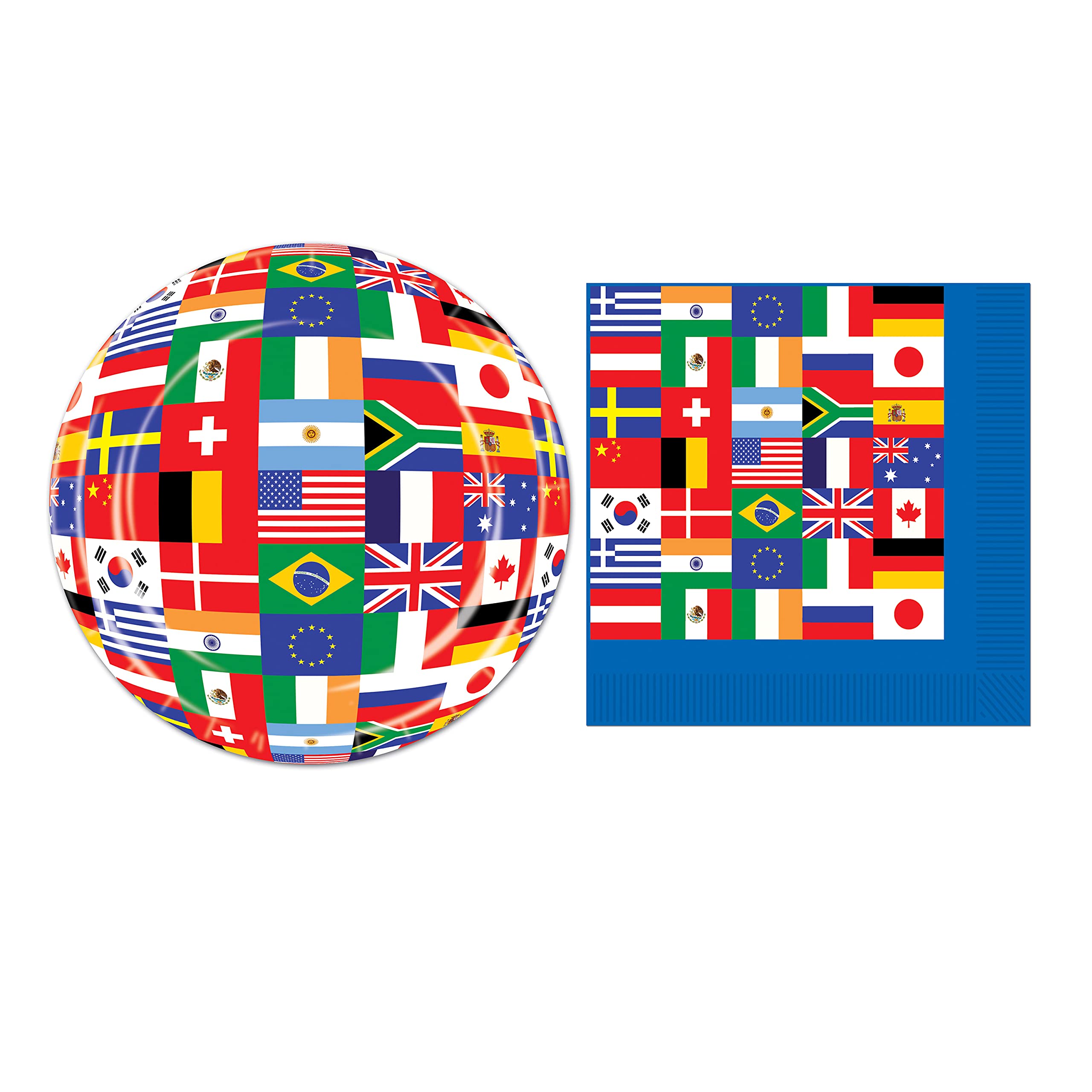 16-Pack 9-Inch International & Olympic Themed Party Plates and Napkins Set - Perfect for Sports Events, Birthday Celebrations, and Themed Parties