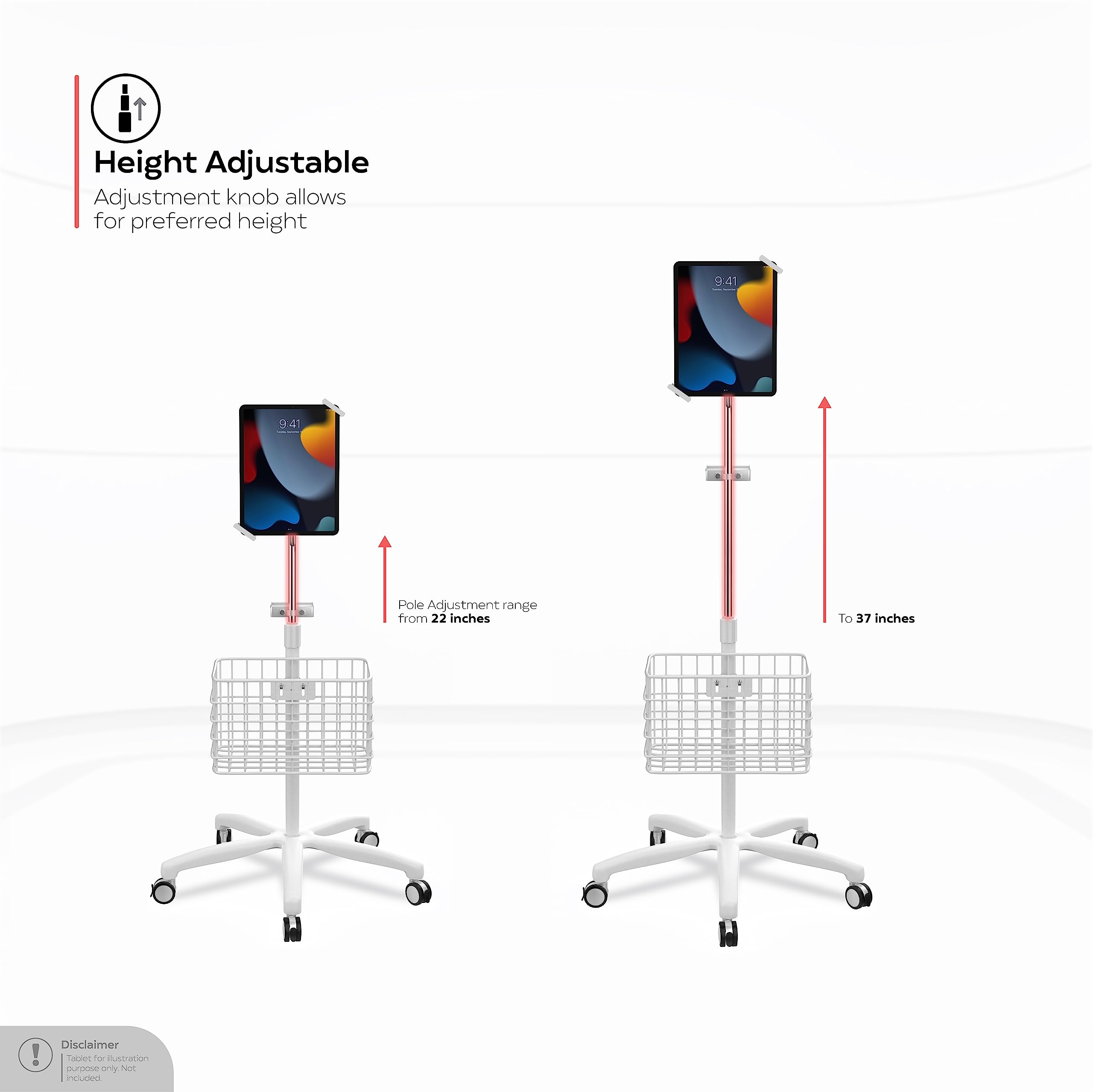 Heavy-Duty Medical Mobile Floor Stand for iPad 7-9 Gen 10.2