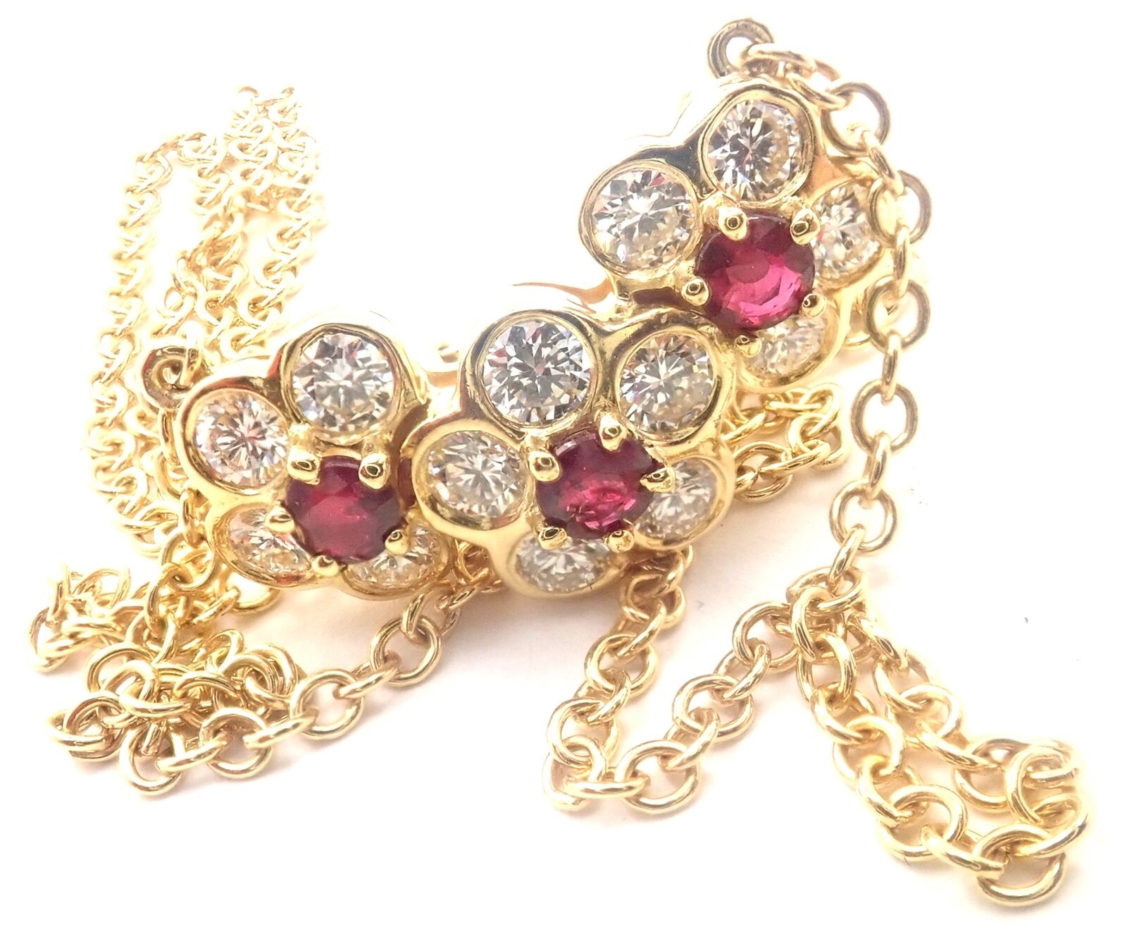 Authentic Van Cleef & Arpels 18k Yellow Gold Ruby Diamond Fleurette Necklace | Luxury Jewelry for Women | Perfect for Weddings, Anniversaries & Special Occasions
