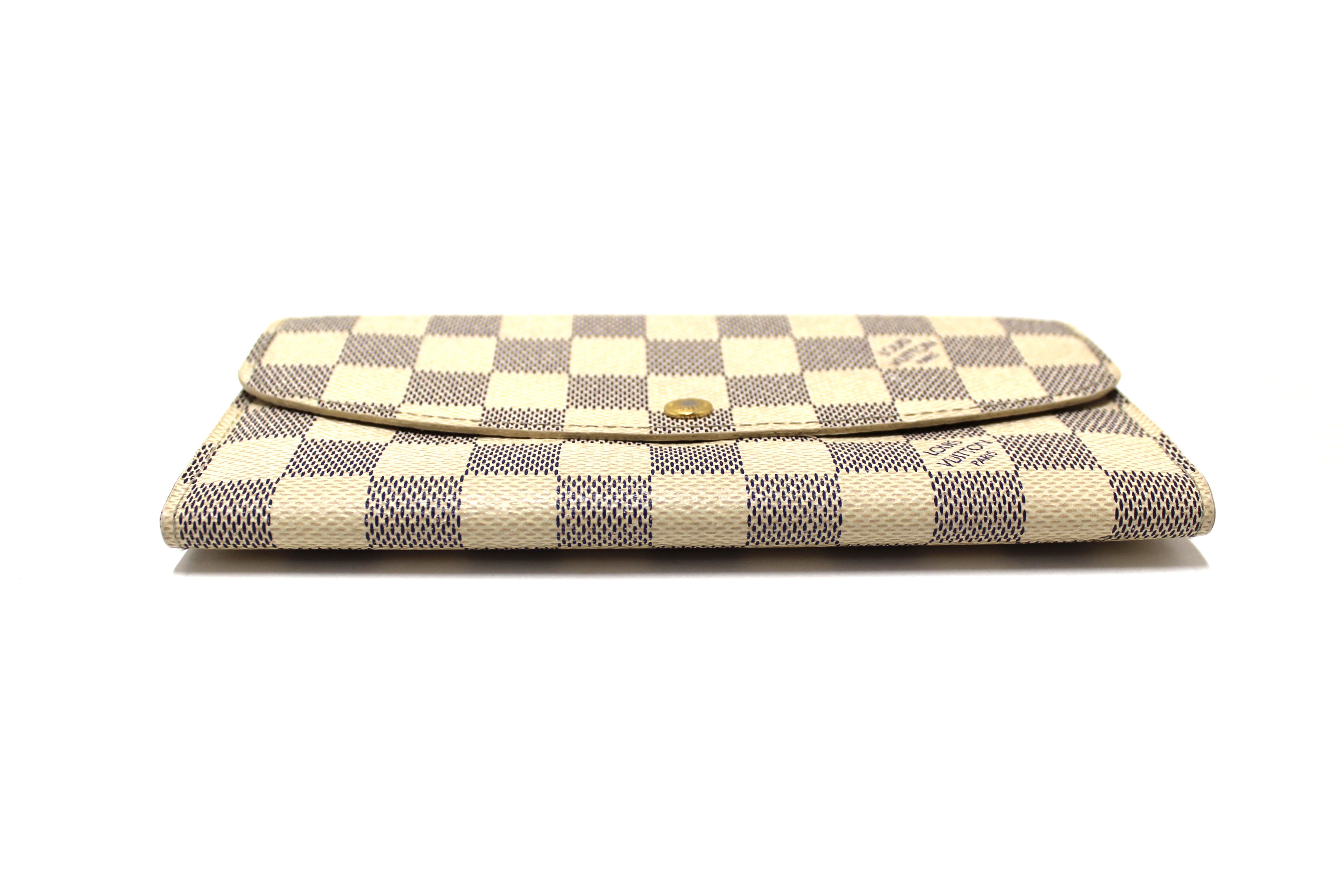 Authentic Louis Vuitton Damier Azur Canvas Emilie Flap Long Wallet for Women - Luxury Designer Zip Around Checkbook Holder - Perfect for Everyday Use, Travel & Special Occasions