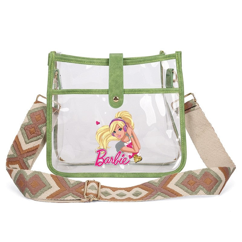 Barbie Letter Shoulder Bag for Women - Kawaii Anime Princess Style Transparent PVC Square Handbag in Candy Colors | Perfect for Cosplay, Parties & Everyday Use