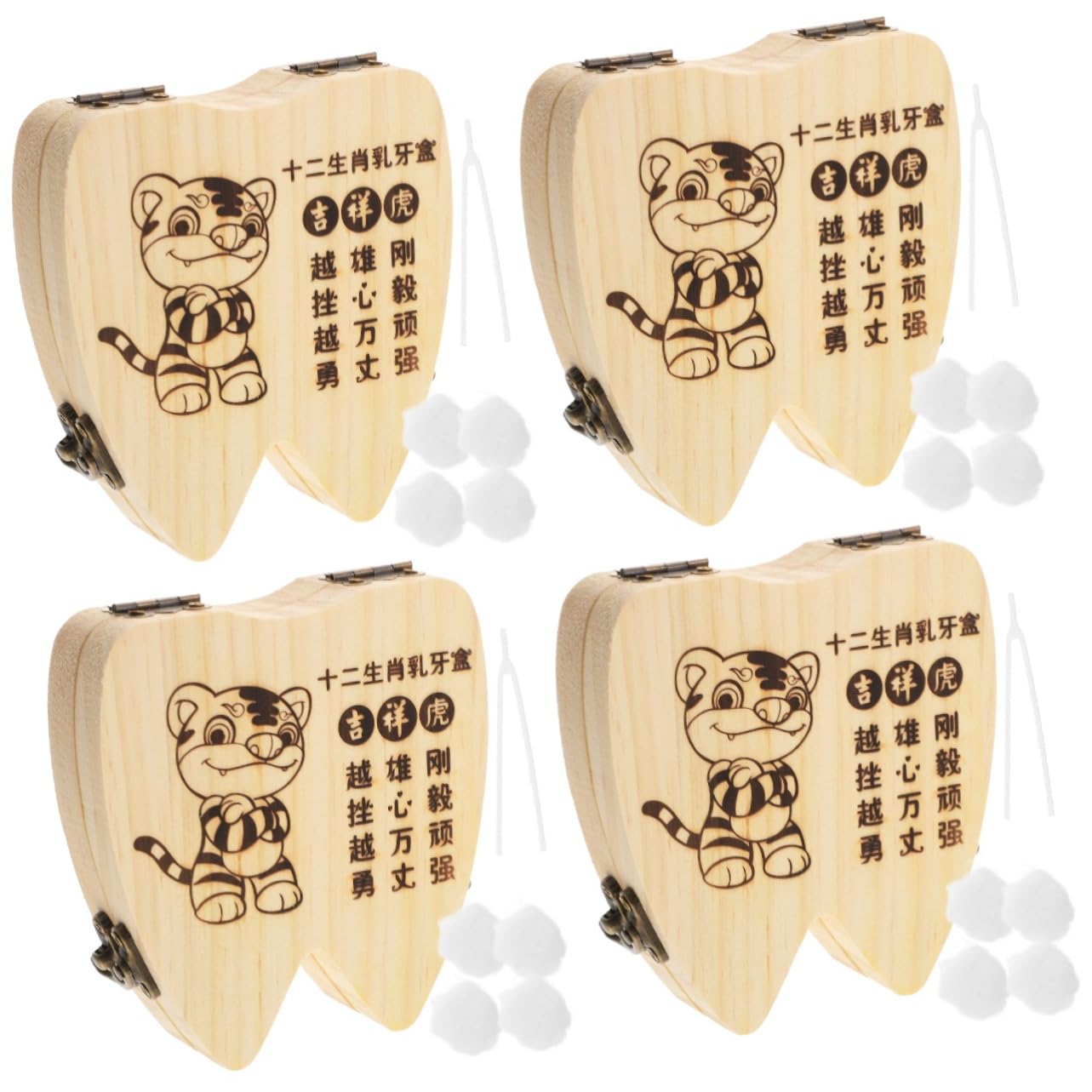 iFundom 4-Pack Kids Tooth Fairy Keepsake Box - Wooden Baby Teeth Storage Organizer for Boys & Girls - Perfect for Wig Making, First Tooth Loss, and Memory Preservation