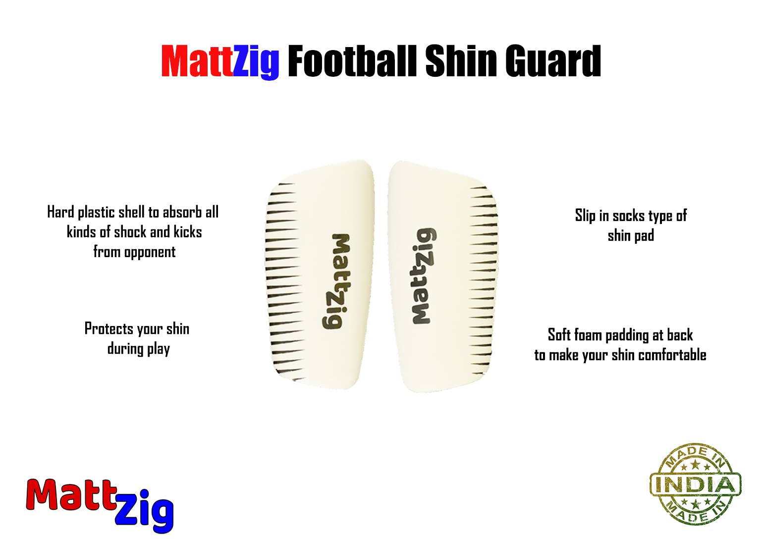 MattZig Indian Pro Football Kit - Black & White Soccer Socks & Shin Guards Set for Men & Youth | Perfect for Training, Matches & Sports Enthusiasts