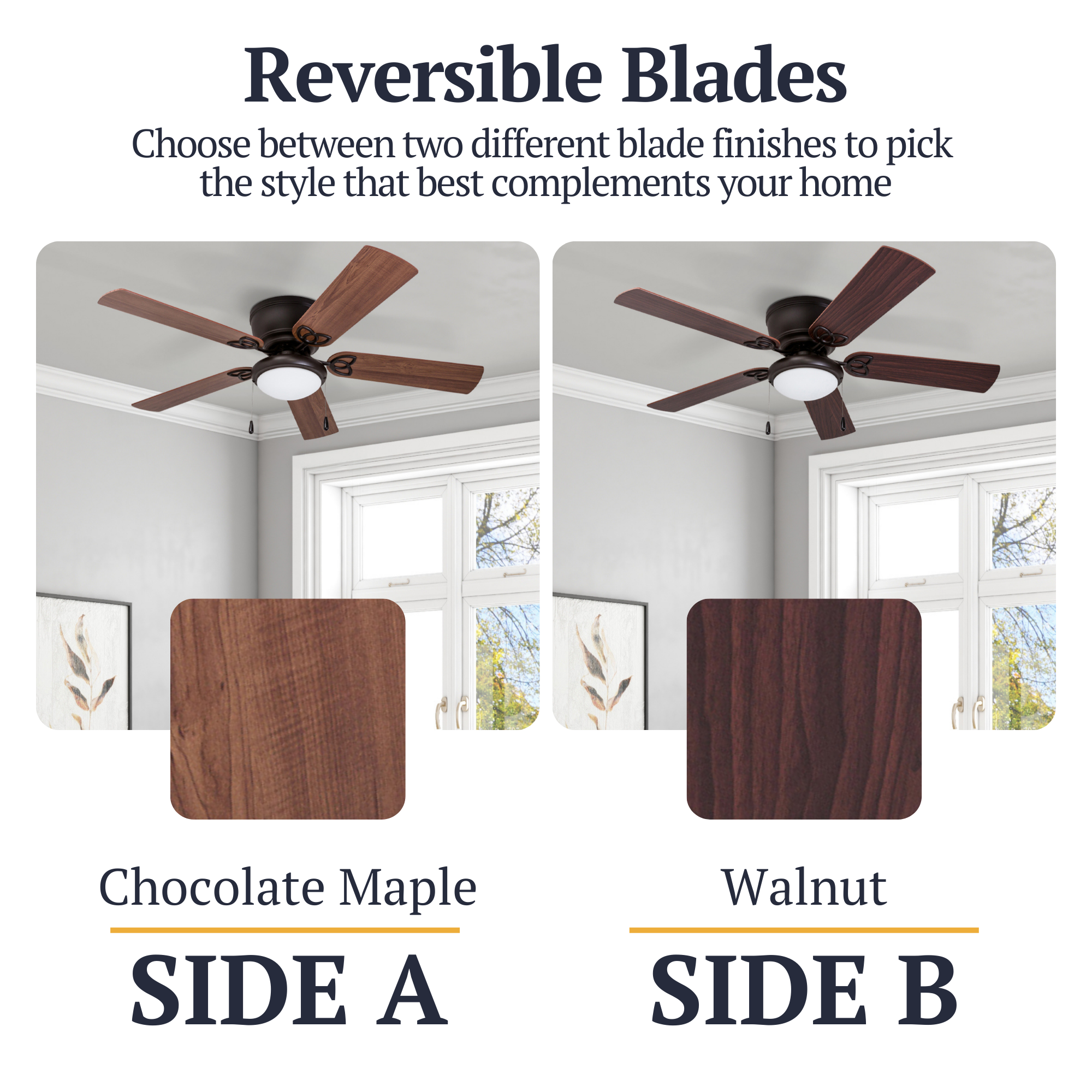 52 Inch Bronze Ceiling Fan with Pull Chain - Modern Indoor Cooling Fan for Living Room, Bedroom, and Office