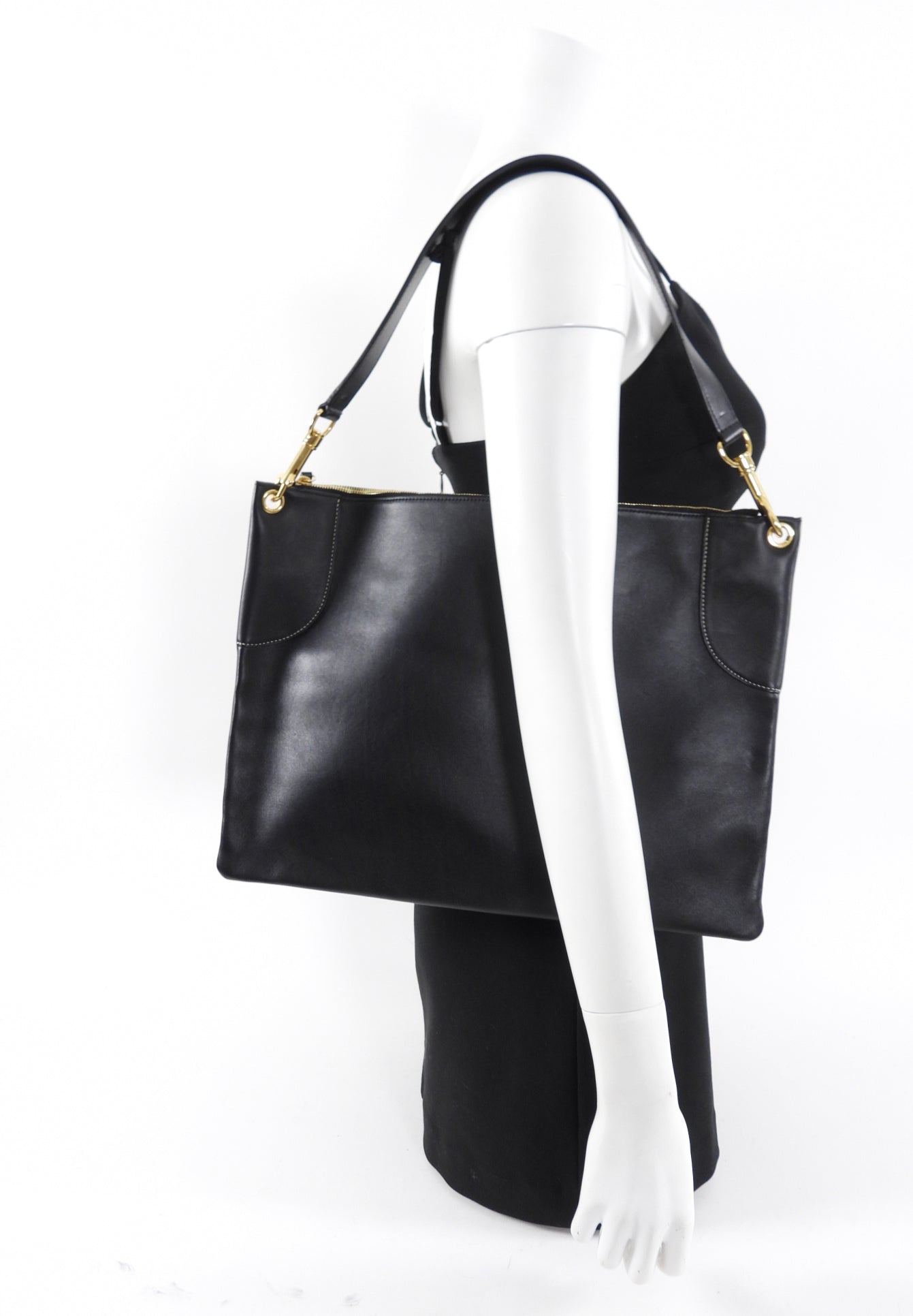 Celine Large Black Leather Flat Zip Pouch Bag for Women - Stylish Travel Cosmetic Organizer & Everyday Essentials Holder