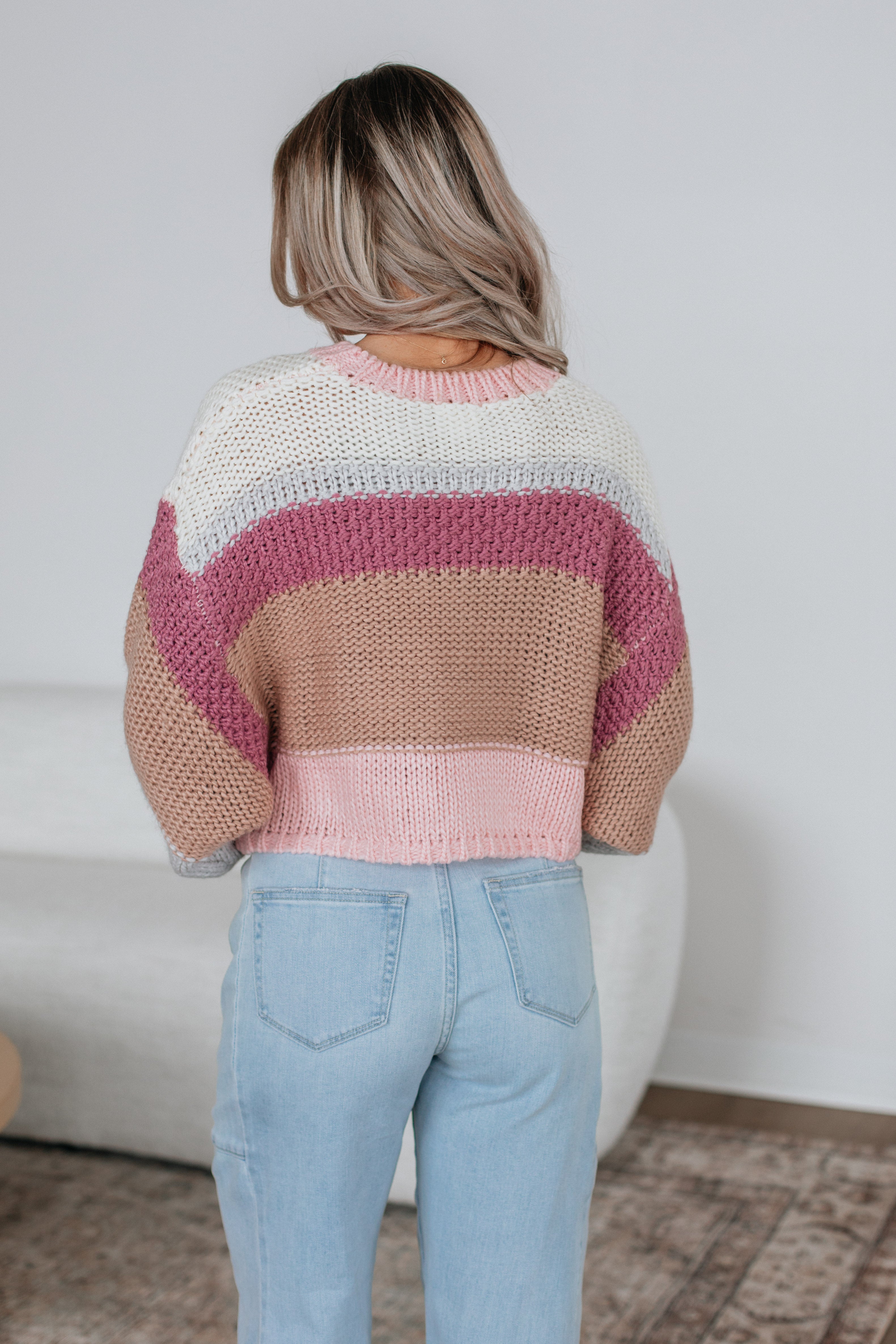 Cate Colorblock Sweater for Women - Trendy Blush Mix Knit Top - Perfect for Fall Fashion, Casual Outfits & Office Wear