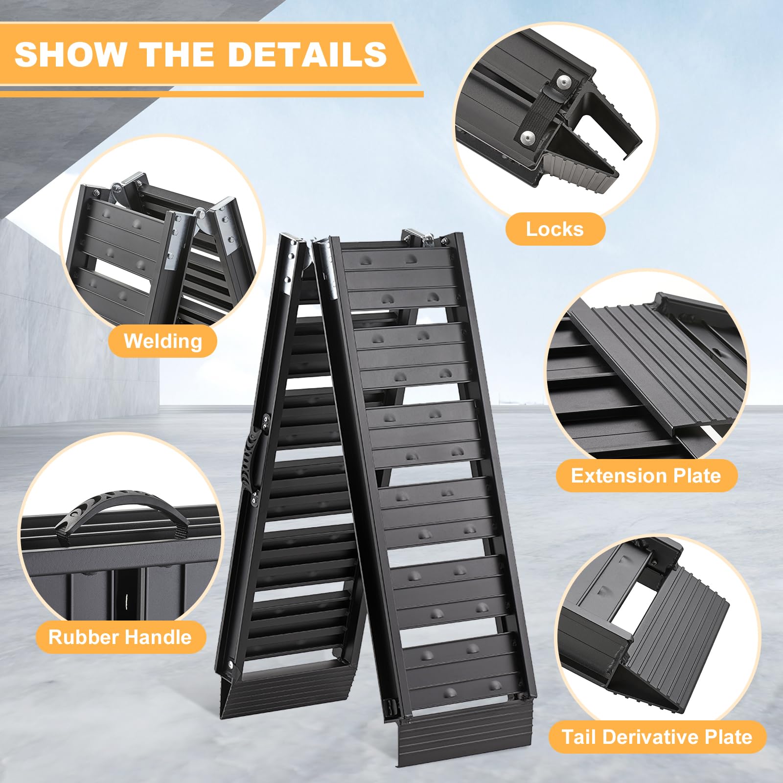 Gardhom Heavy Duty Aluminum Bike Ramp - 440 LBS Capacity Motorcycle Loading Ramp for Pickup Trucks, Dirt Bikes, Lawn Mowers & Snow Blowers - Universal Car Tailgate Accessory (Black, 1PC) - Perfect for Garage Storage, Off-Road Adventures & Equipment Transport