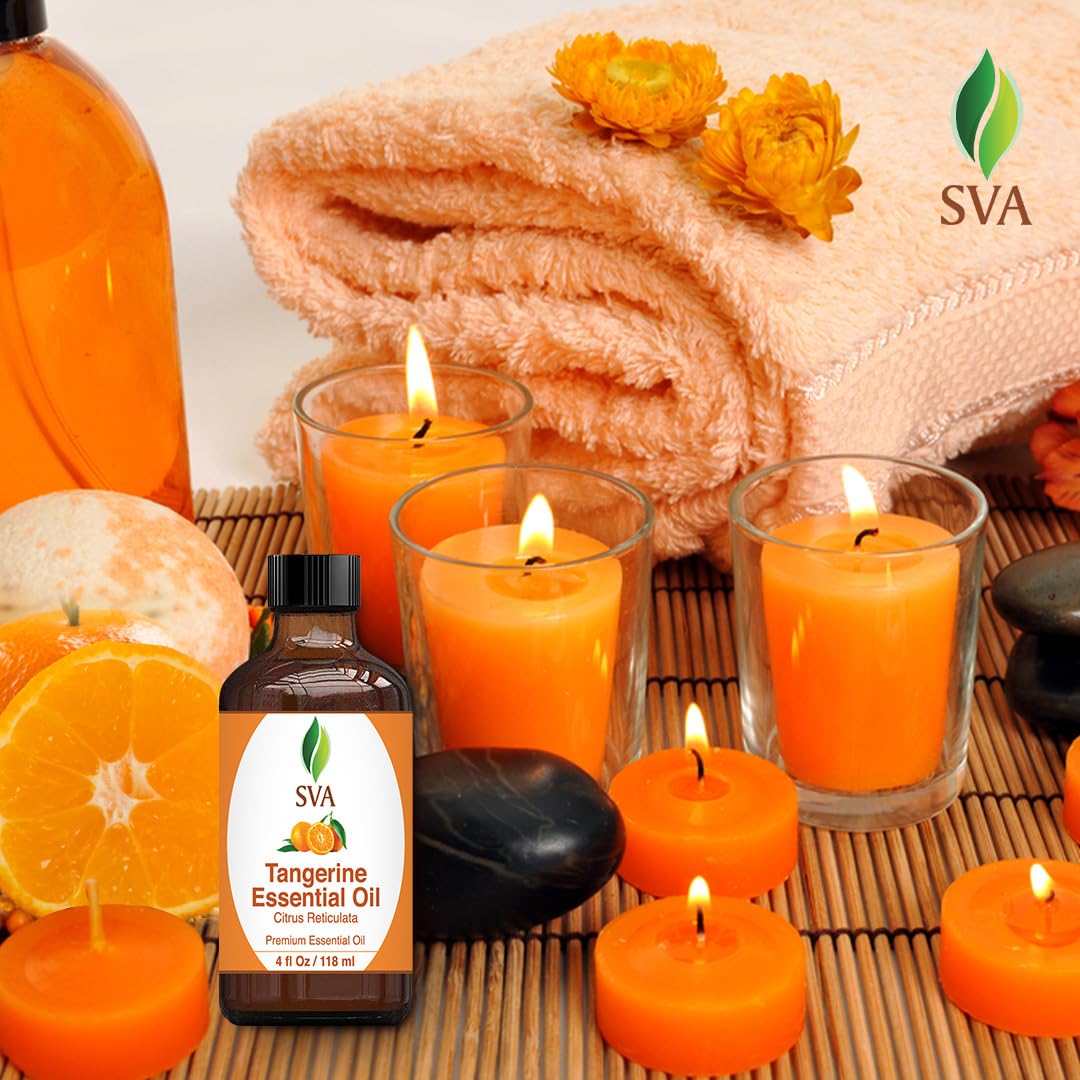 100% Pure Natural Tangerine Essential Oil - 4 Fl Oz (120ml) with Dropper for Aromatherapy, Diffuser, Skin & Hair Care, Massage, Soap & Candle Making - Fresh Citrus Scent for Relaxation & Stress Relief