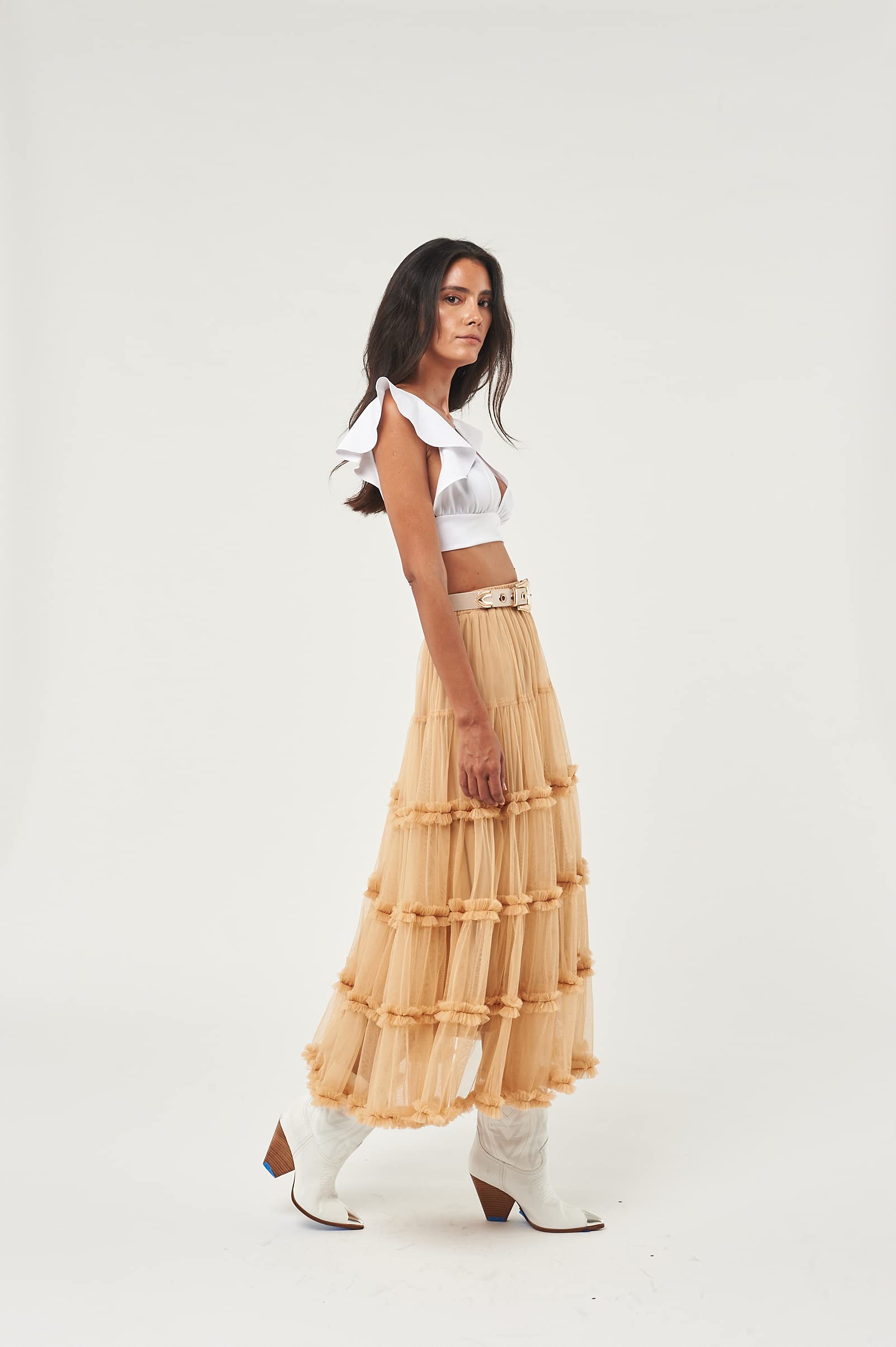 Elegant Women's Crown Tulle Midi Skirt - Flowy A-Line Party Dress for Weddings, Prom & Special Occasions