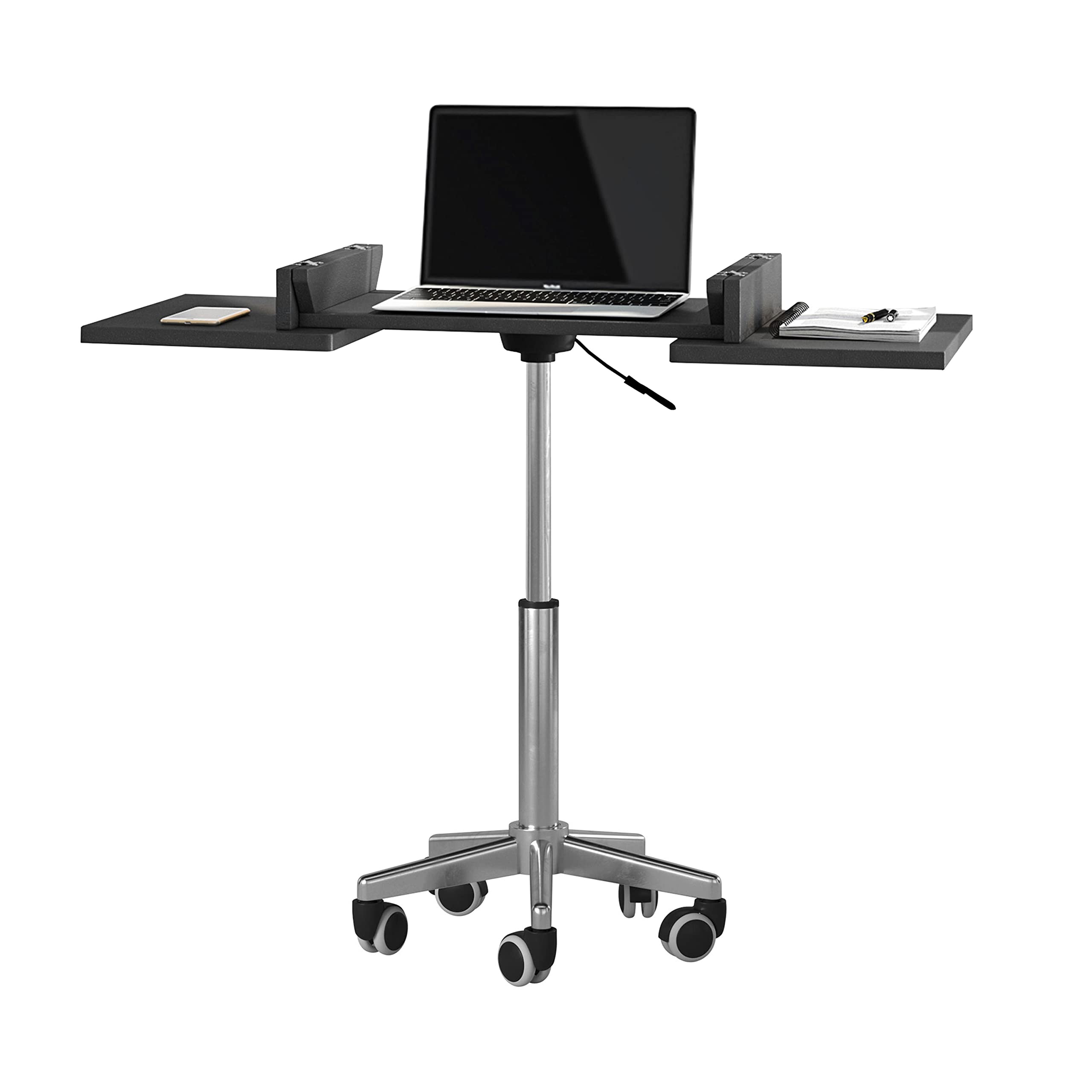 Adjustable Height Portable Standing Desk with Extendable Panels - Rolling Laptop Stand & Podium Desk in Graphite Black - Perfect for Home Office, Work from Home & Remote Work Setup