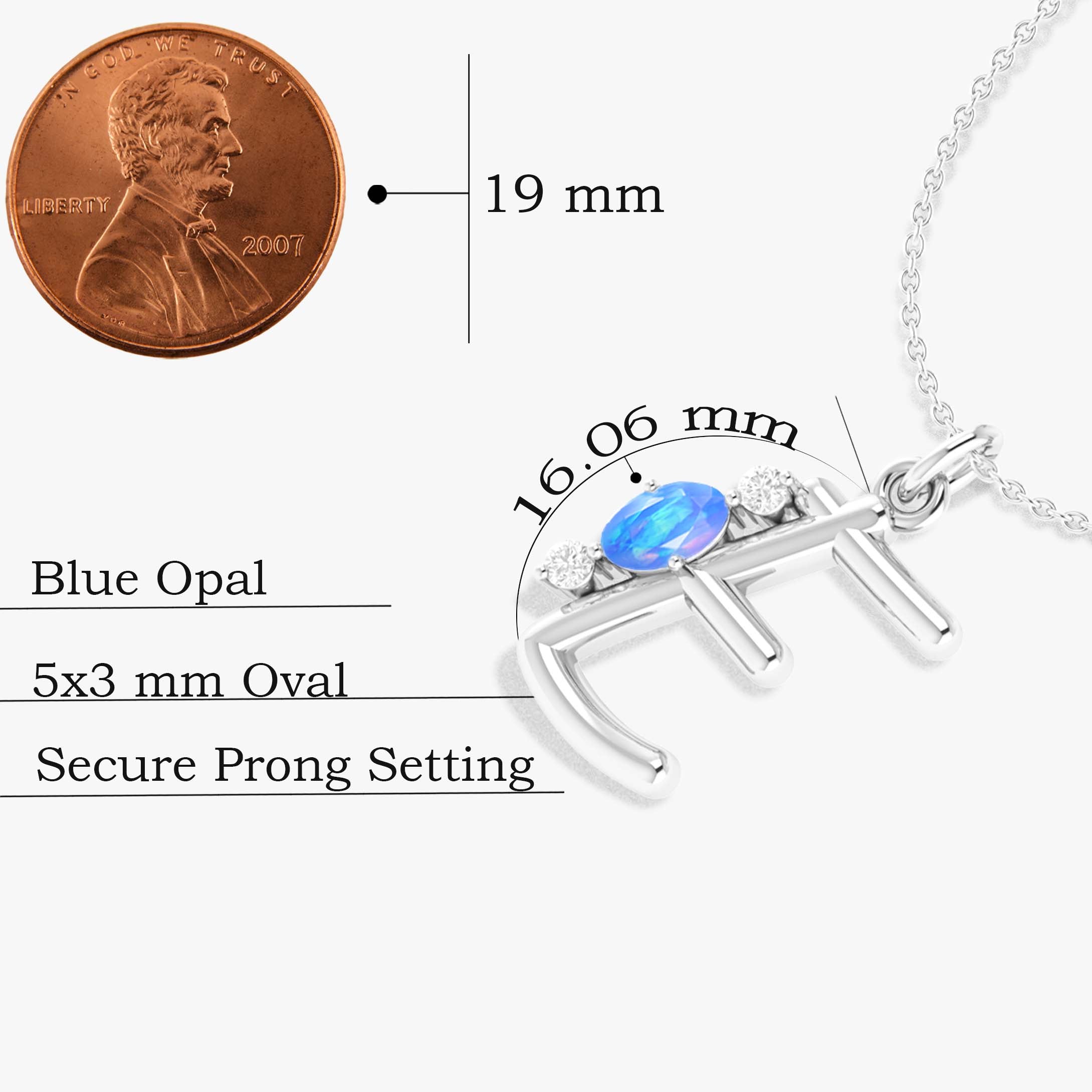 Initial Letter E Pendant Necklace with Genuine Blue Opal & Zircon - Dainty Personalized Jewelry Gift for Women, Birthday, Anniversary & Everyday Wear