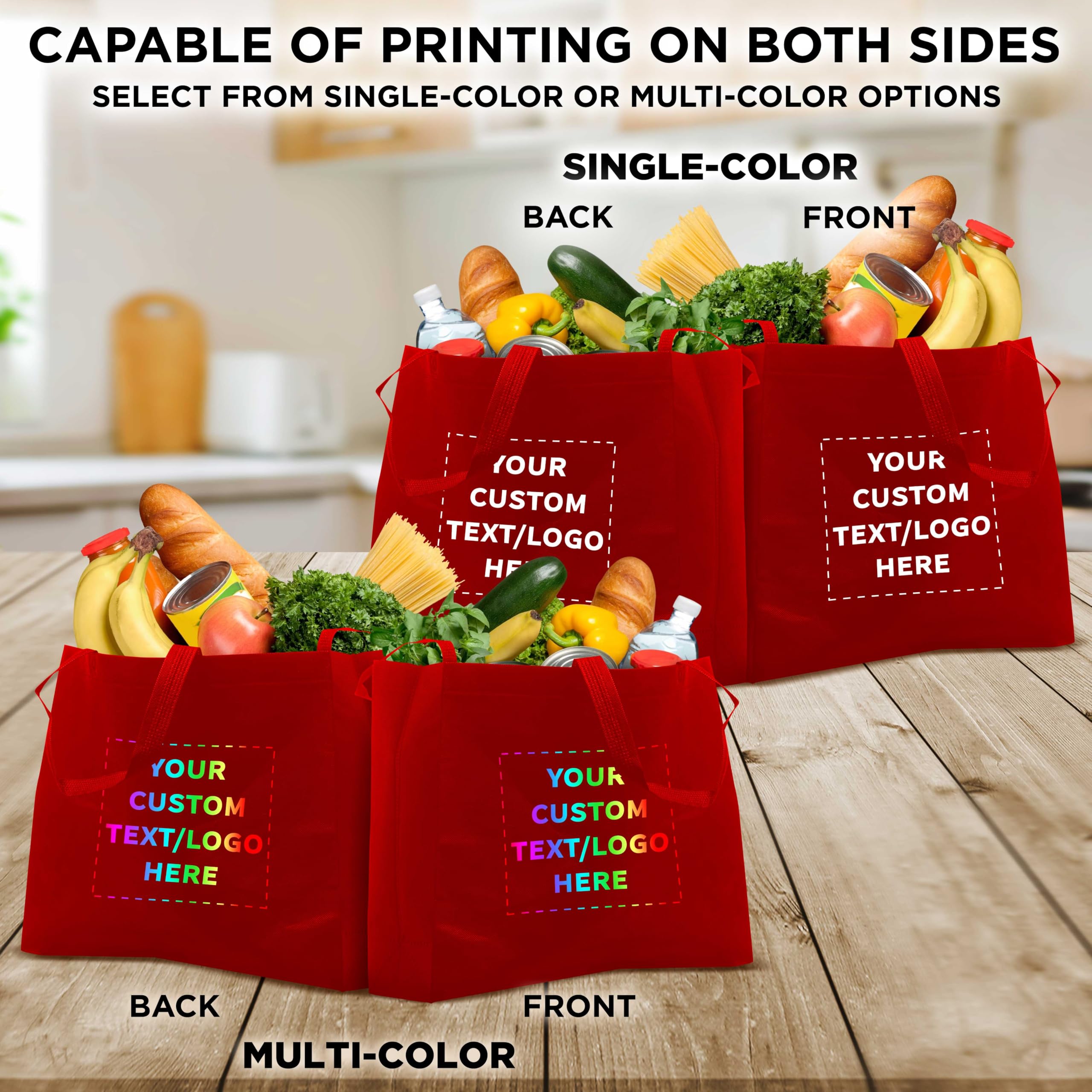 Custom Jumbo Reusable Tote Bags - Bulk Pack of 50 Personalized Grocery & Shopping Bags - Eco-Friendly Promotional Gift for Women (Red) - Perfect for Retail Stores, Events, and Brand Giveaways