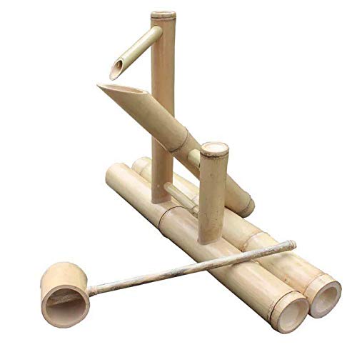 Bamboo Water Feature Fountain with Rocking Pump & Water Wheel - Modern Outdoor Garden Decoration for Patio, Yard, and Zen Relaxation Spaces