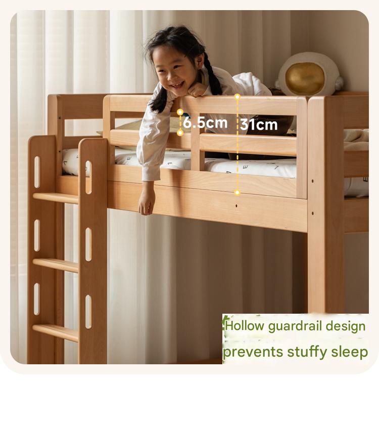Solid Wood Bunk Bed - Beech & Birch Twin/Full Size - Space-Saving Kids & Guest Room Furniture for Small Bedrooms & Vacation Homes