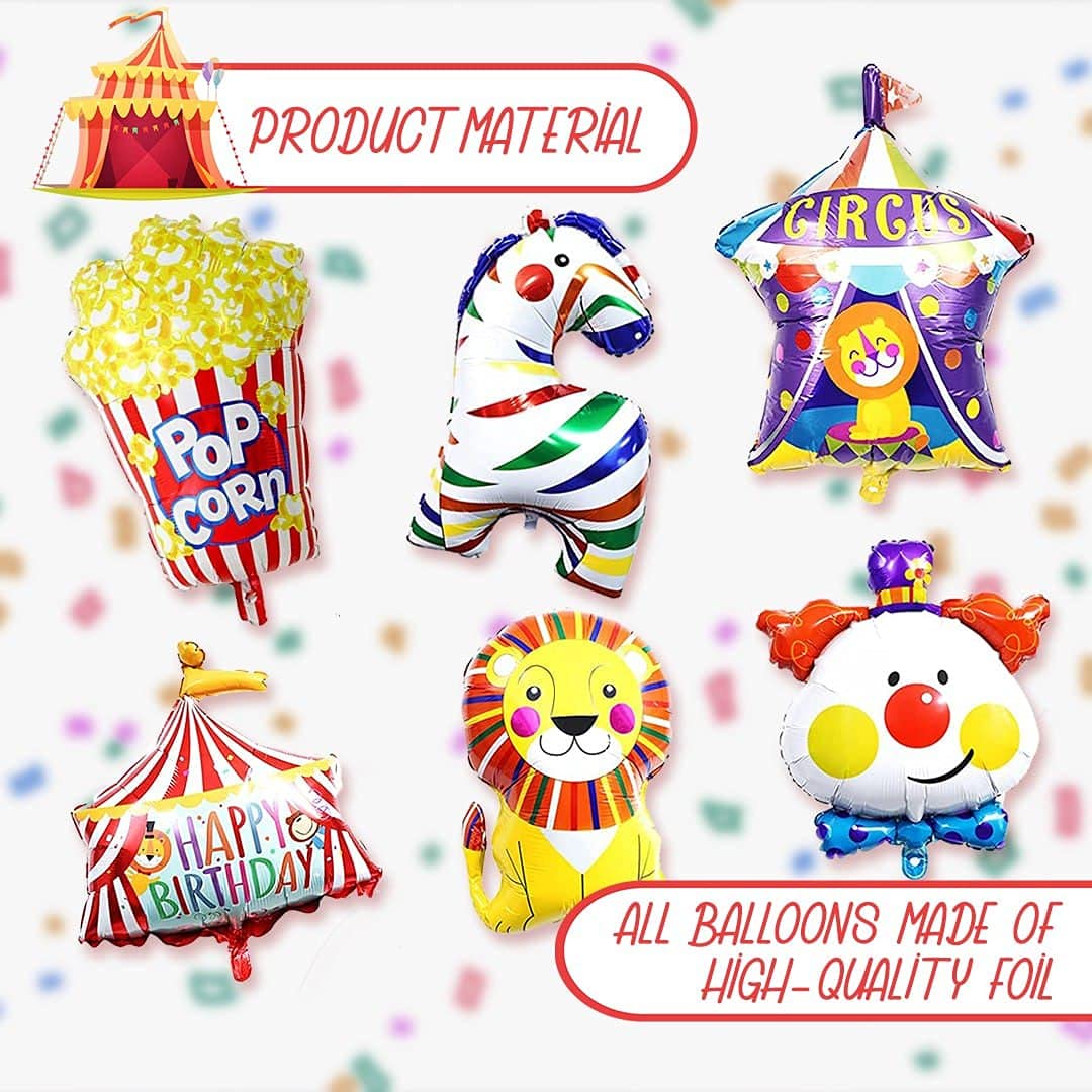 6 PCS Carnival Foil Balloons - Animal Theme Party Decorations for Circus Birthday, Festival & Bouquet Decor | Perfect for Kids Birthday Parties, Baby Showers & Carnival Themed Events