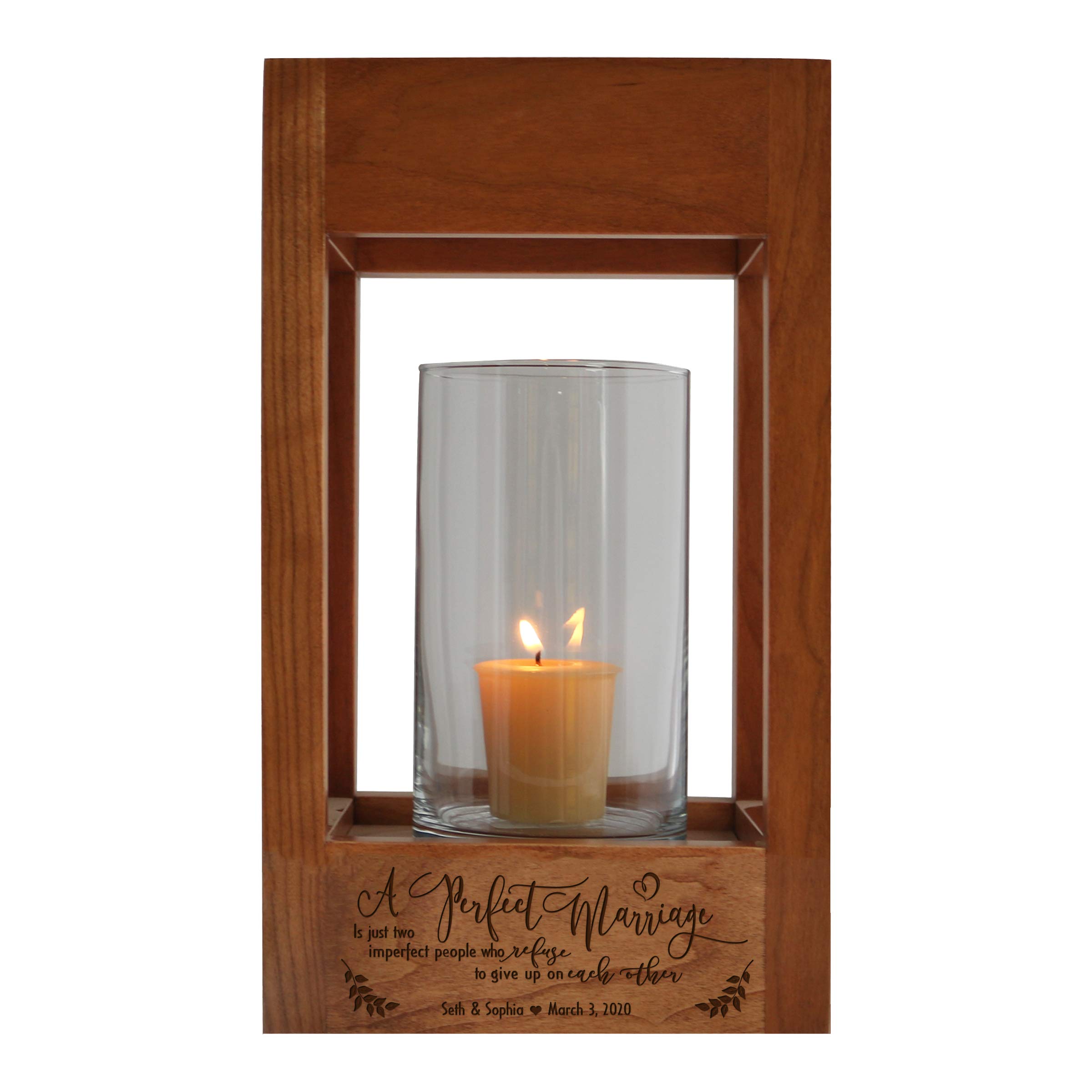 Personalized Wedding Anniversary Candle Lantern - LifeSong Milestones Cherry Wood Keepsake Gift - 6.5” x 6.5” x 11” Decorative Centerpiece - Perfect for Romantic Dinners & Anniversary Celebrations