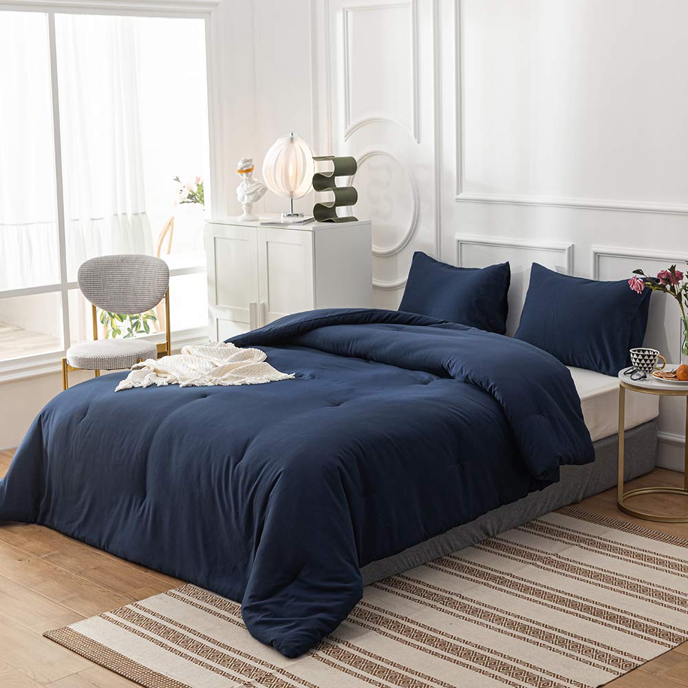 Navy Blue Cotton Comforter Set - California King, Soft & Breathable for Bedroom Comfort