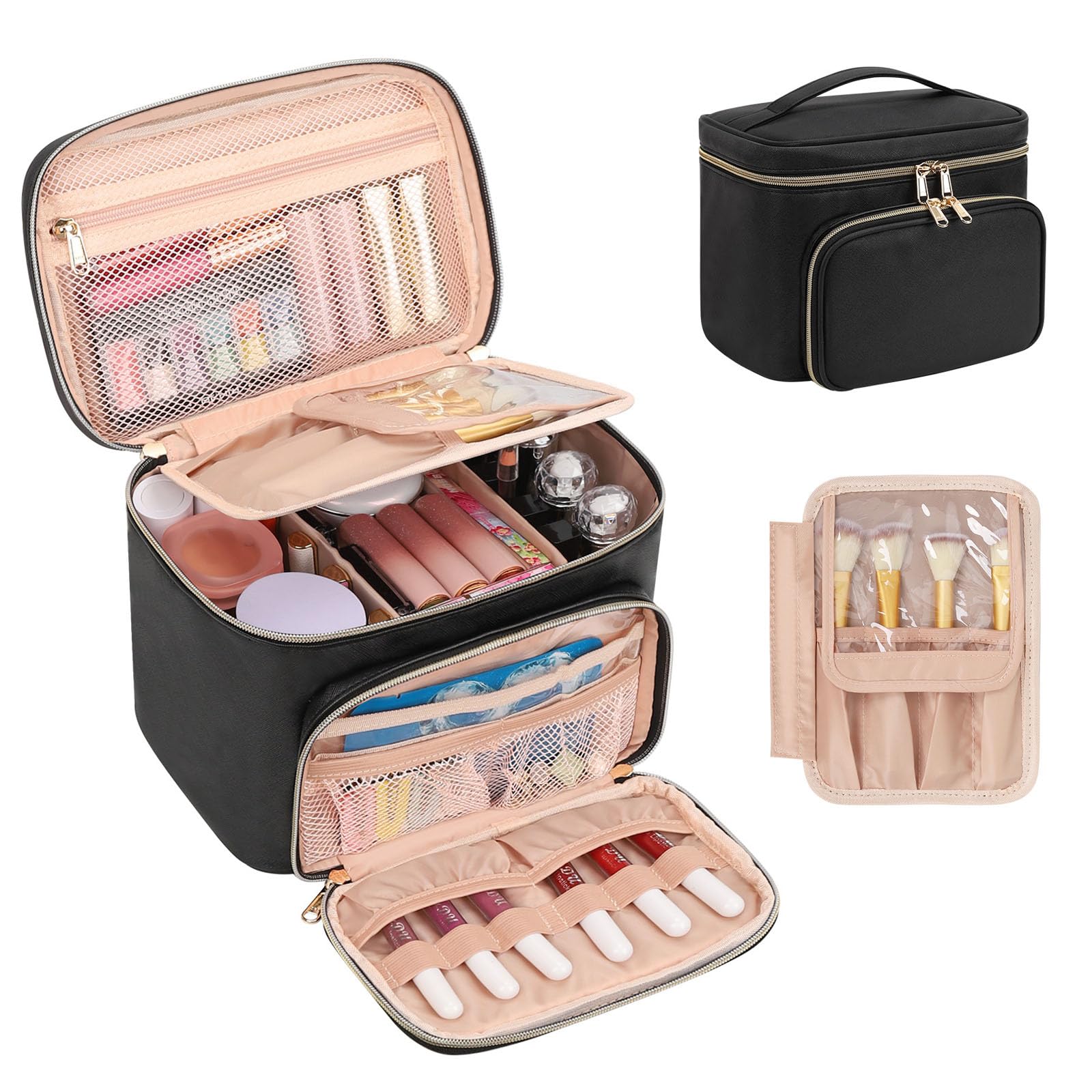 Large Waterproof Makeup Bag for Women - Travel Cosmetic Organizer with Removable Dividers, Perfect for Travel & Daily Use
