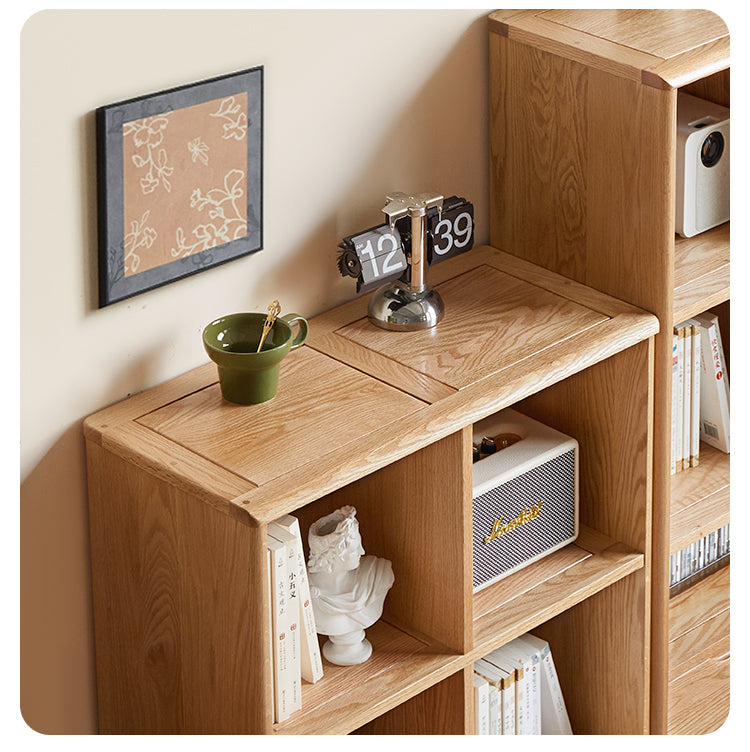 Japanese Style Oak Solid Wood Bookcase - Modern Minimalist Bookshelf for Home, Office & Library - Perfect for Organizing Books, Decor & Storage