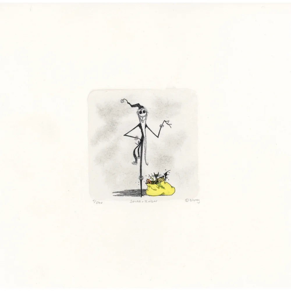 Jack Skellington Nightmare Before Christmas Sowa & Reiser Hand-Painted Limited Edition Etching Santa (#500) - Perfect for Disney Collectors & Tim Burton Fans Home Decor