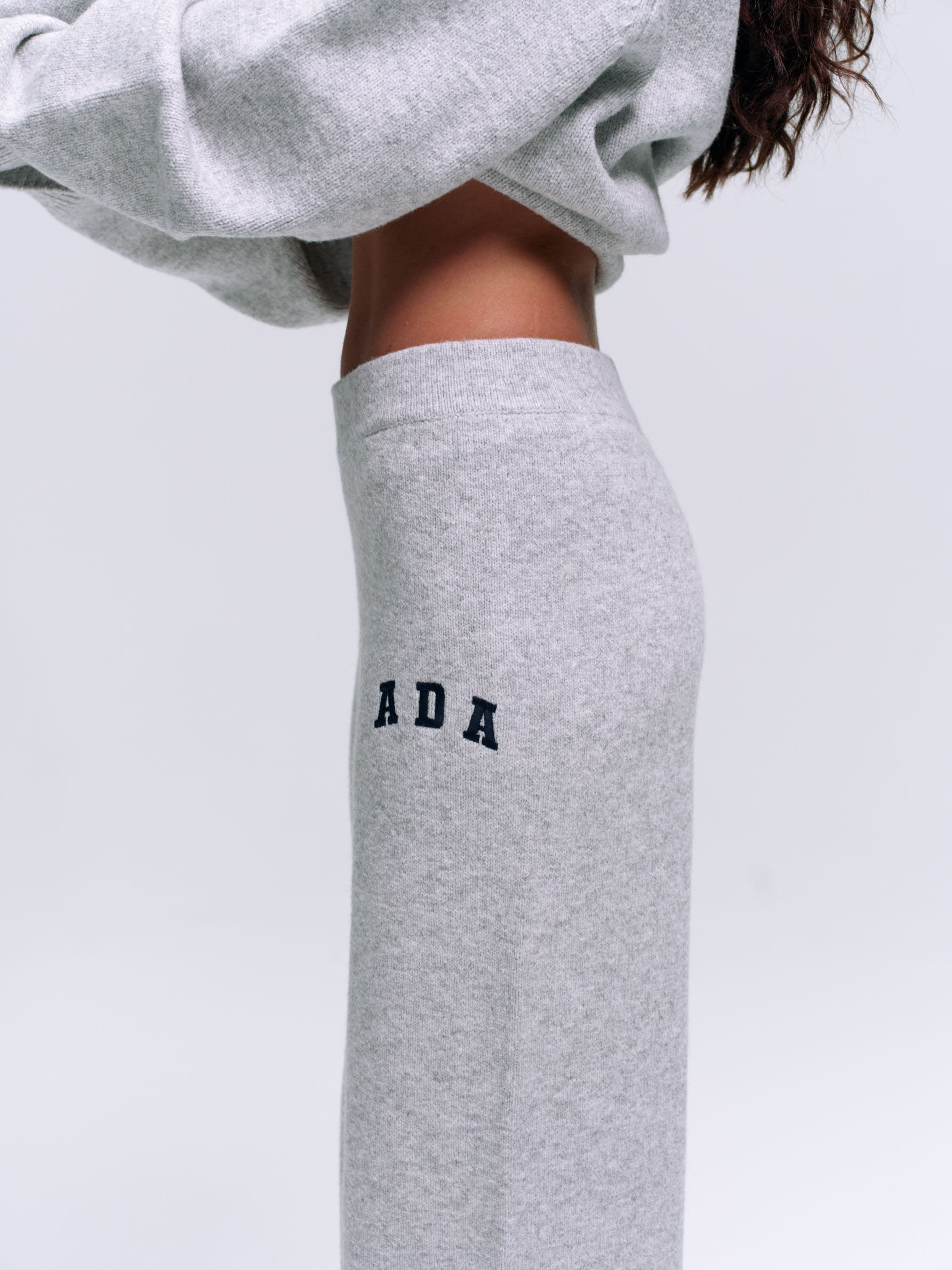 ADA Knit Straight Leg Sweatpants for Women - Light Grey Melange & Navy Blue | Comfortable Casual Lounge Pants for Yoga, Running, and Home Wear