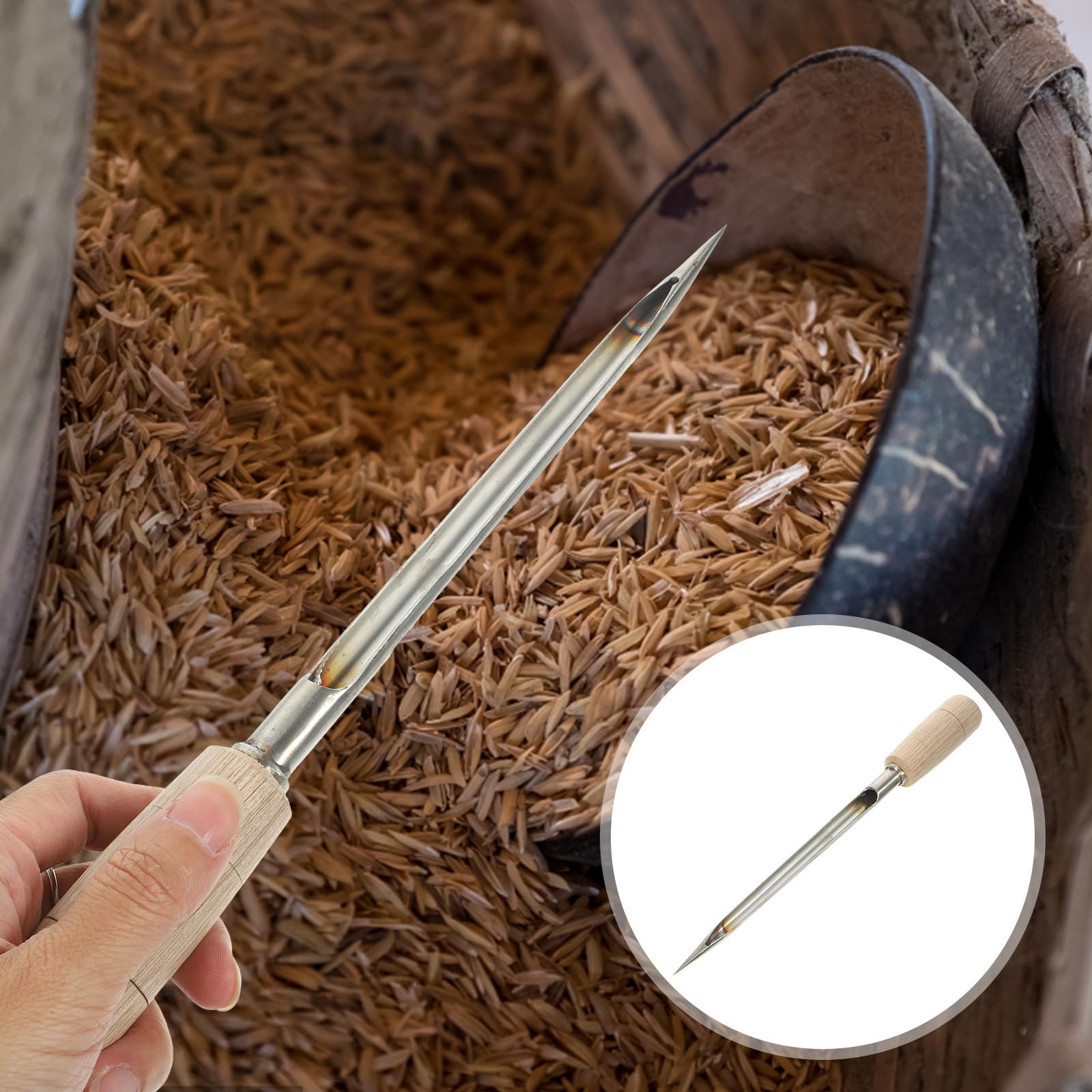 2-Piece Wooden Handle Grain Sampler Kit for Wheat, Corn, Rice & Soil Testing - Outdoor Cereal Sampling Tool for Farmers & Gardeners - Perfect for Agriculture, Gardening & Food Quality Control